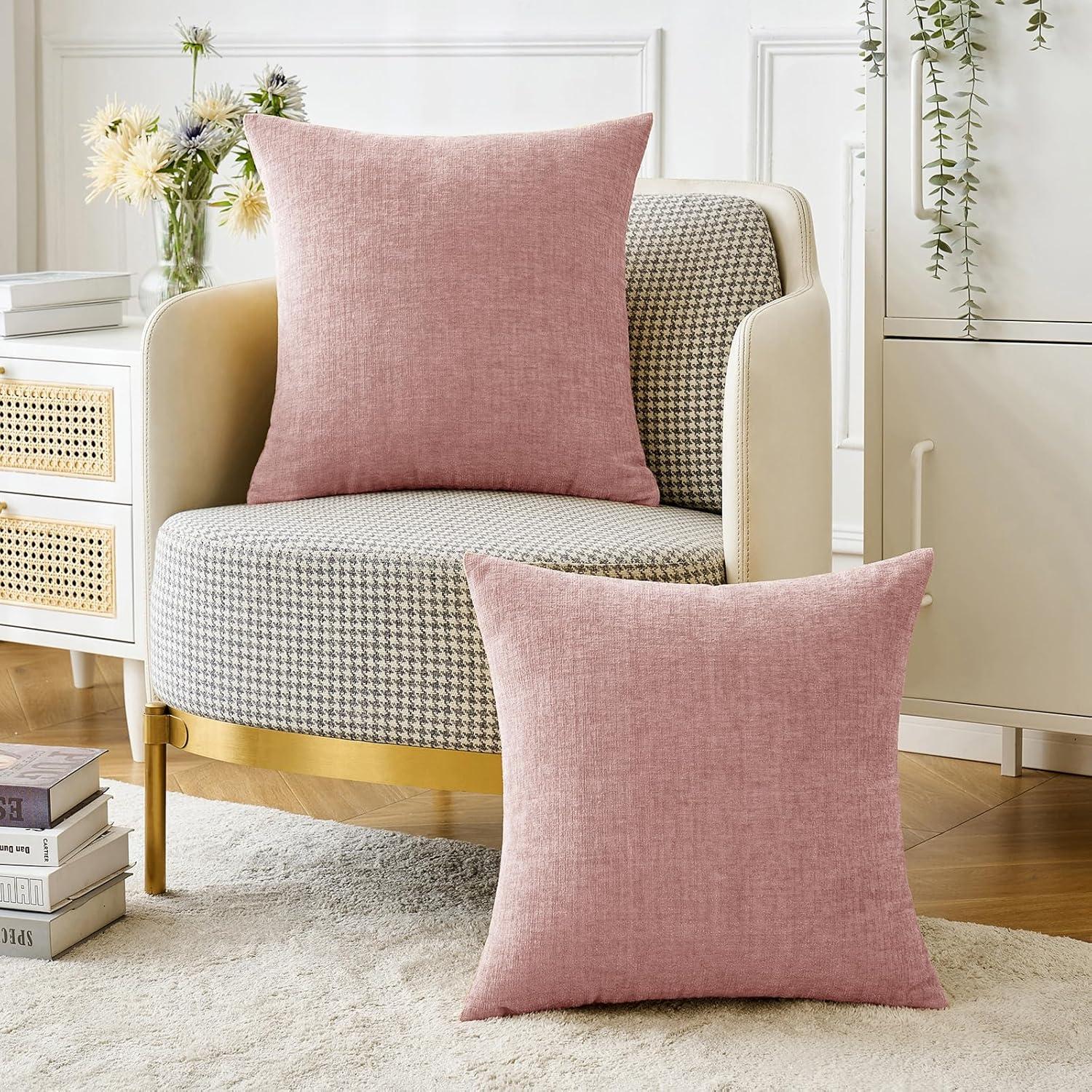 imageMIULEE Pack of 2 Couch Throw Pillow Covers 18x18 Inch Soft Gold Chenille Pillow Covers for Sofa Living Room Spring Home Decor Couch Solid Dyed CasesBlush Pink