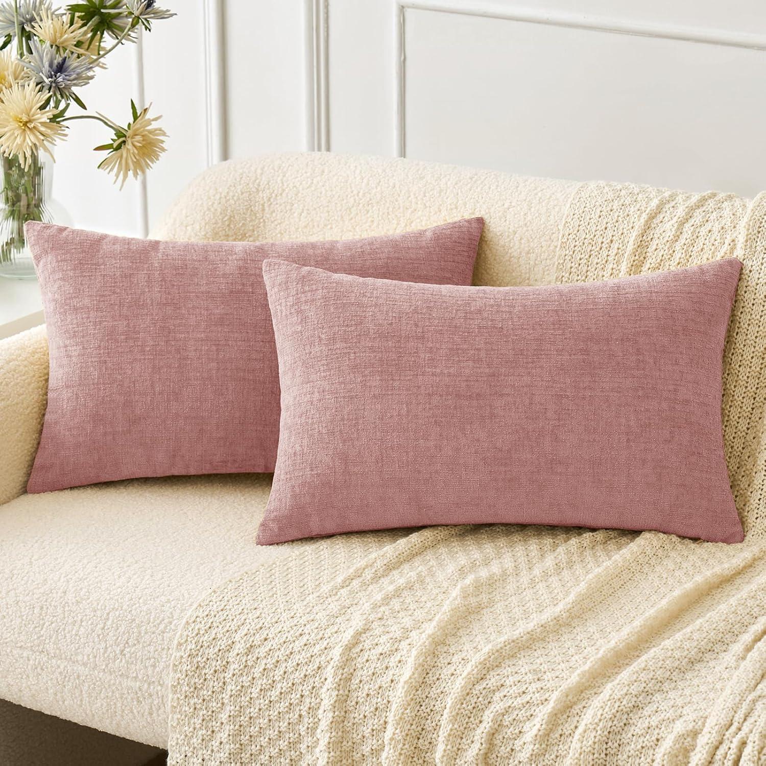 imageMIULEE Pack of 2 Couch Throw Pillow Covers 18x18 Inch Soft Gold Chenille Pillow Covers for Sofa Living Room Spring Home Decor Couch Solid Dyed CasesBlush Pink