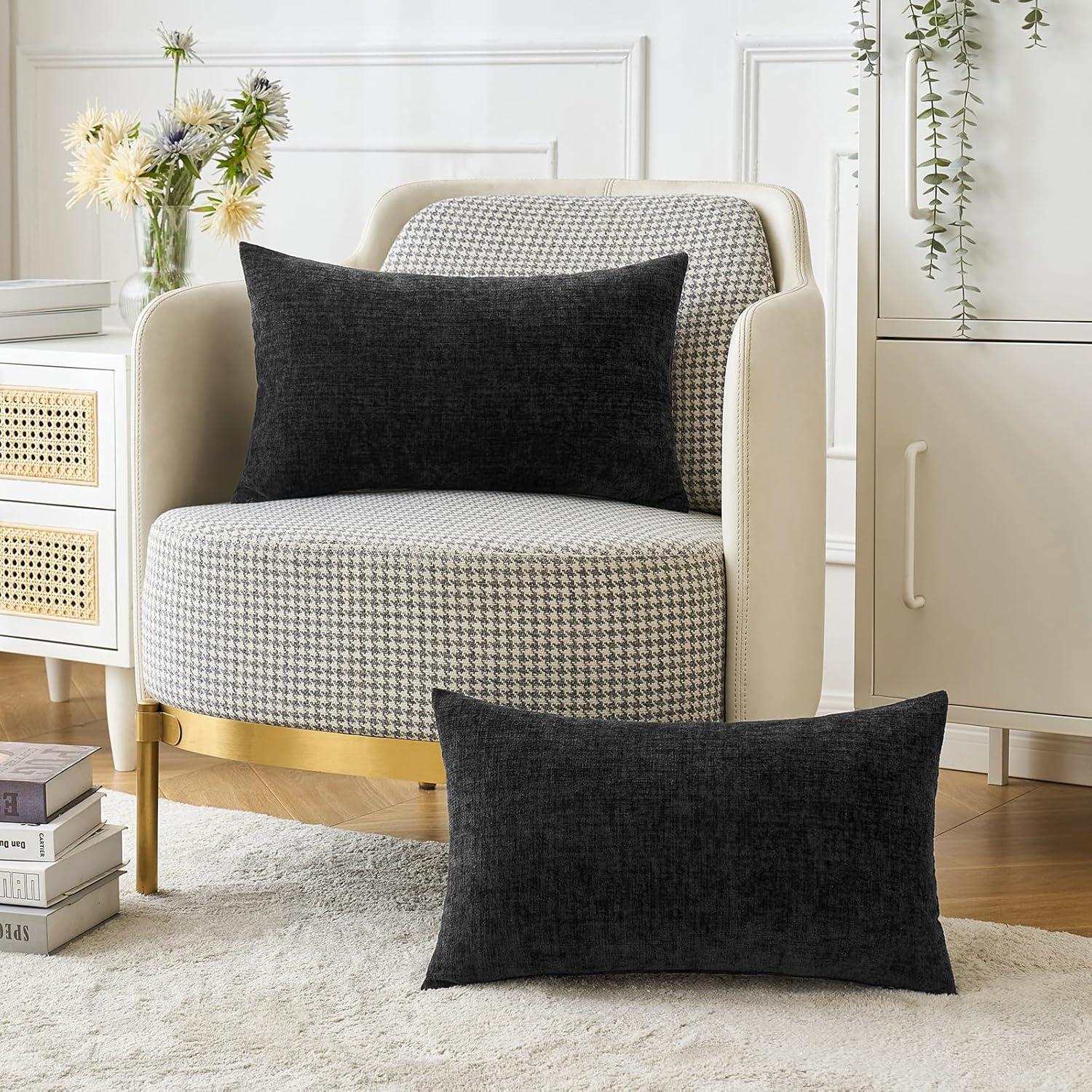 imageMIULEE Pack of 2 Couch Throw Pillow Covers 18x18 Inch Soft Gold Chenille Pillow Covers for Sofa Living Room Spring Home Decor Couch Solid Dyed CasesBlack