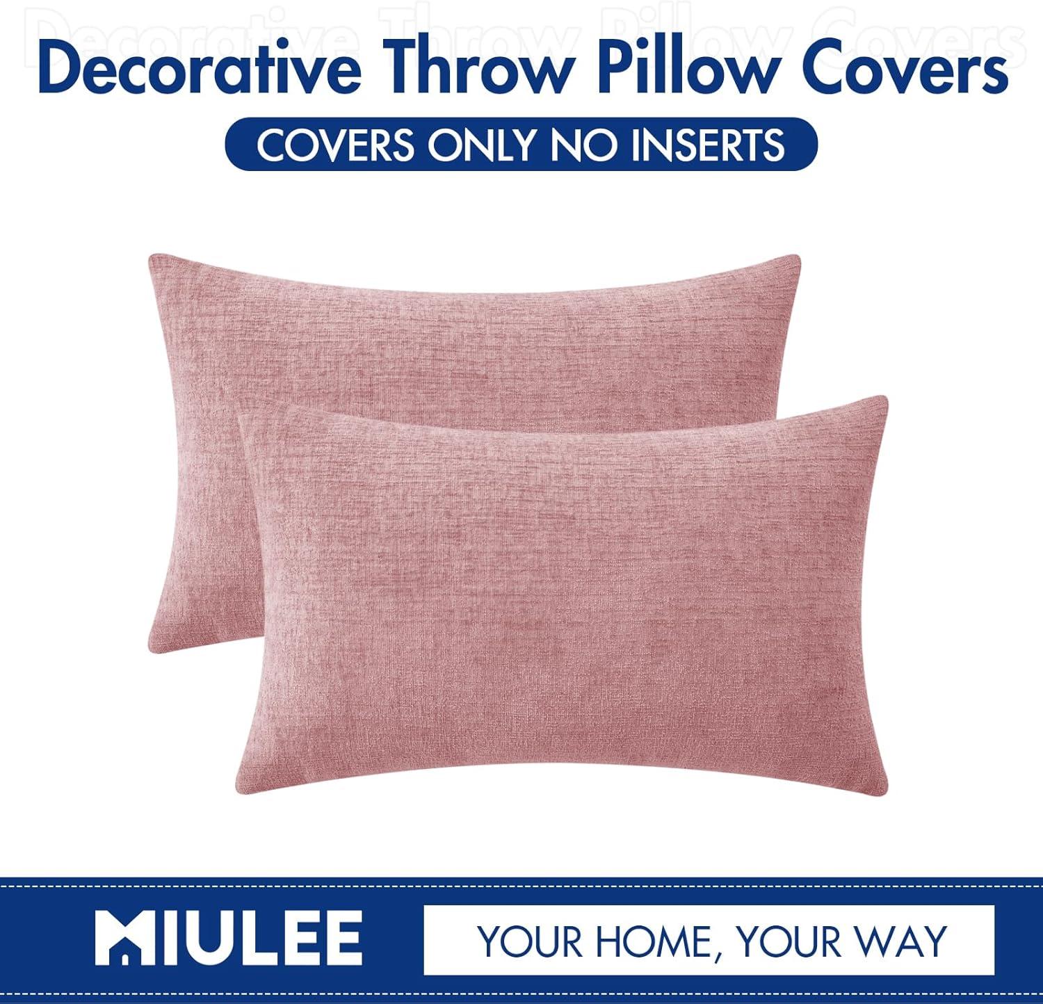 imageMIULEE Pack of 2 Couch Throw Pillow Covers 18x18 Inch Soft Gold Chenille Pillow Covers for Sofa Living Room Spring Home Decor Couch Solid Dyed CasesBlush Pink