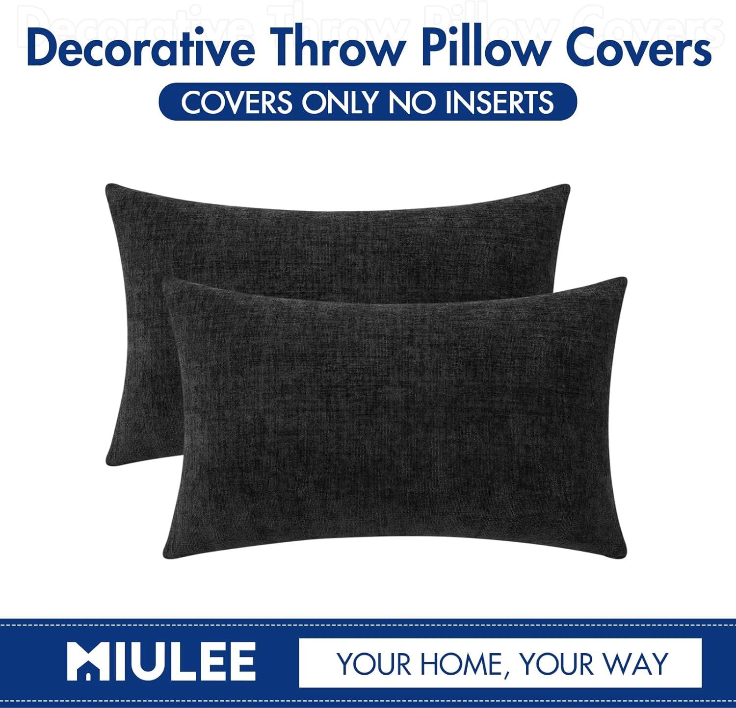imageMIULEE Pack of 2 Couch Throw Pillow Covers 18x18 Inch Soft Gold Chenille Pillow Covers for Sofa Living Room Spring Home Decor Couch Solid Dyed CasesBlack