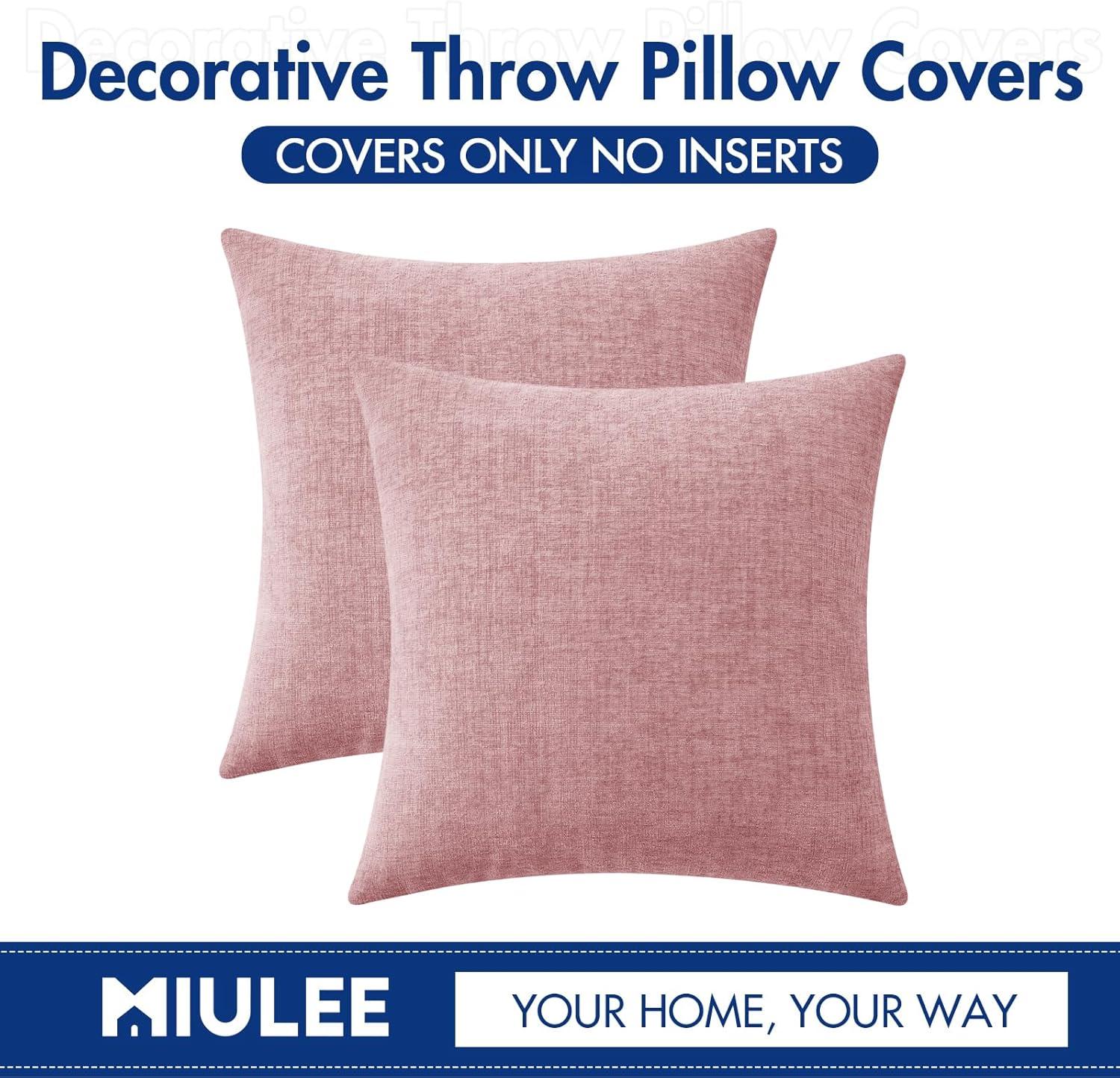 imageMIULEE Pack of 2 Couch Throw Pillow Covers 18x18 Inch Soft Gold Chenille Pillow Covers for Sofa Living Room Spring Home Decor Couch Solid Dyed CasesBlush Pink