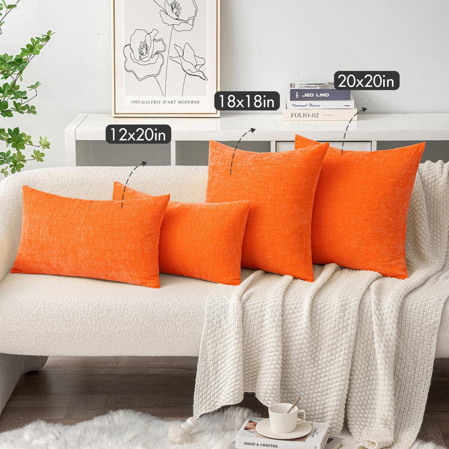imageMIULEE Pack of 2 Couch Throw Pillow Covers 18x18 Inch Soft Gold Chenille Pillow Covers for Sofa Living Room Spring Home Decor Couch Solid Dyed CasesBright Orange