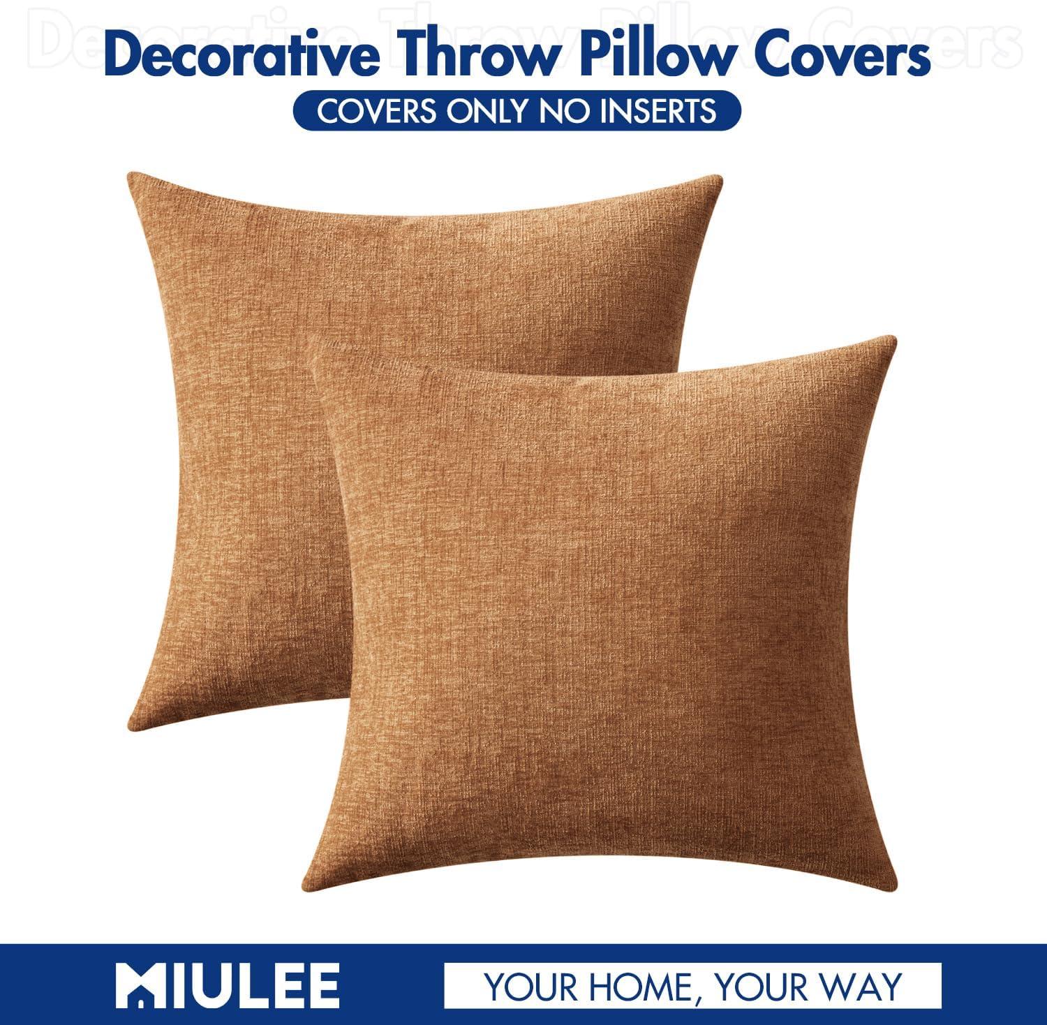 imageMIULEE Pack of 2 Couch Throw Pillow Covers 18x18 Inch Soft Gold Chenille Pillow Covers for Sofa Living Room Spring Home Decor Couch Solid Dyed CasesBrown