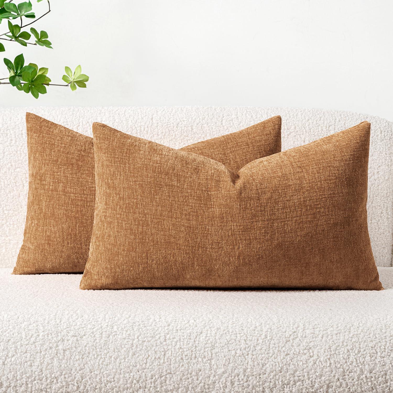 imageMIULEE Pack of 2 Couch Throw Pillow Covers 18x18 Inch Soft Gold Chenille Pillow Covers for Sofa Living Room Spring Home Decor Couch Solid Dyed CasesBrown