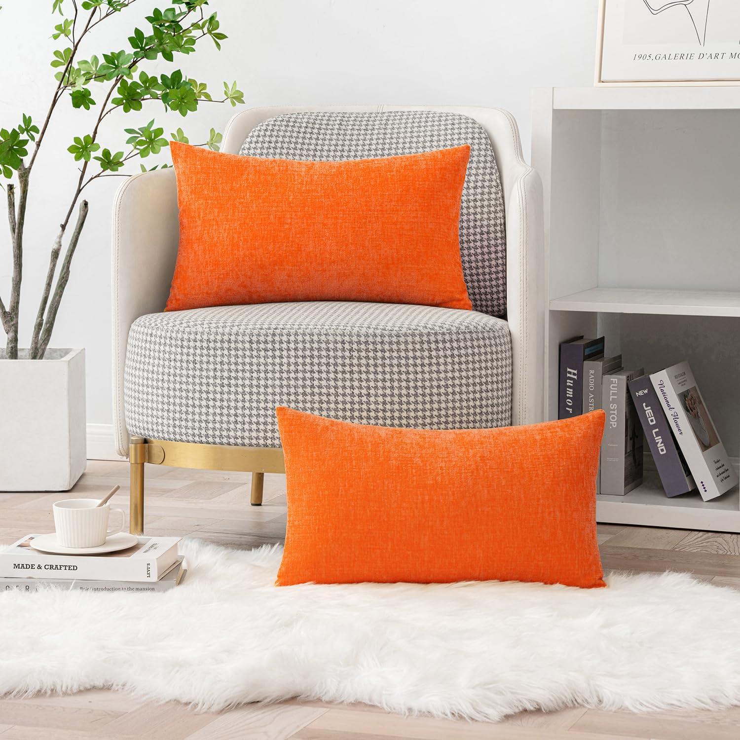 imageMIULEE Pack of 2 Couch Throw Pillow Covers 18x18 Inch Soft Gold Chenille Pillow Covers for Sofa Living Room Spring Home Decor Couch Solid Dyed CasesBright Orange