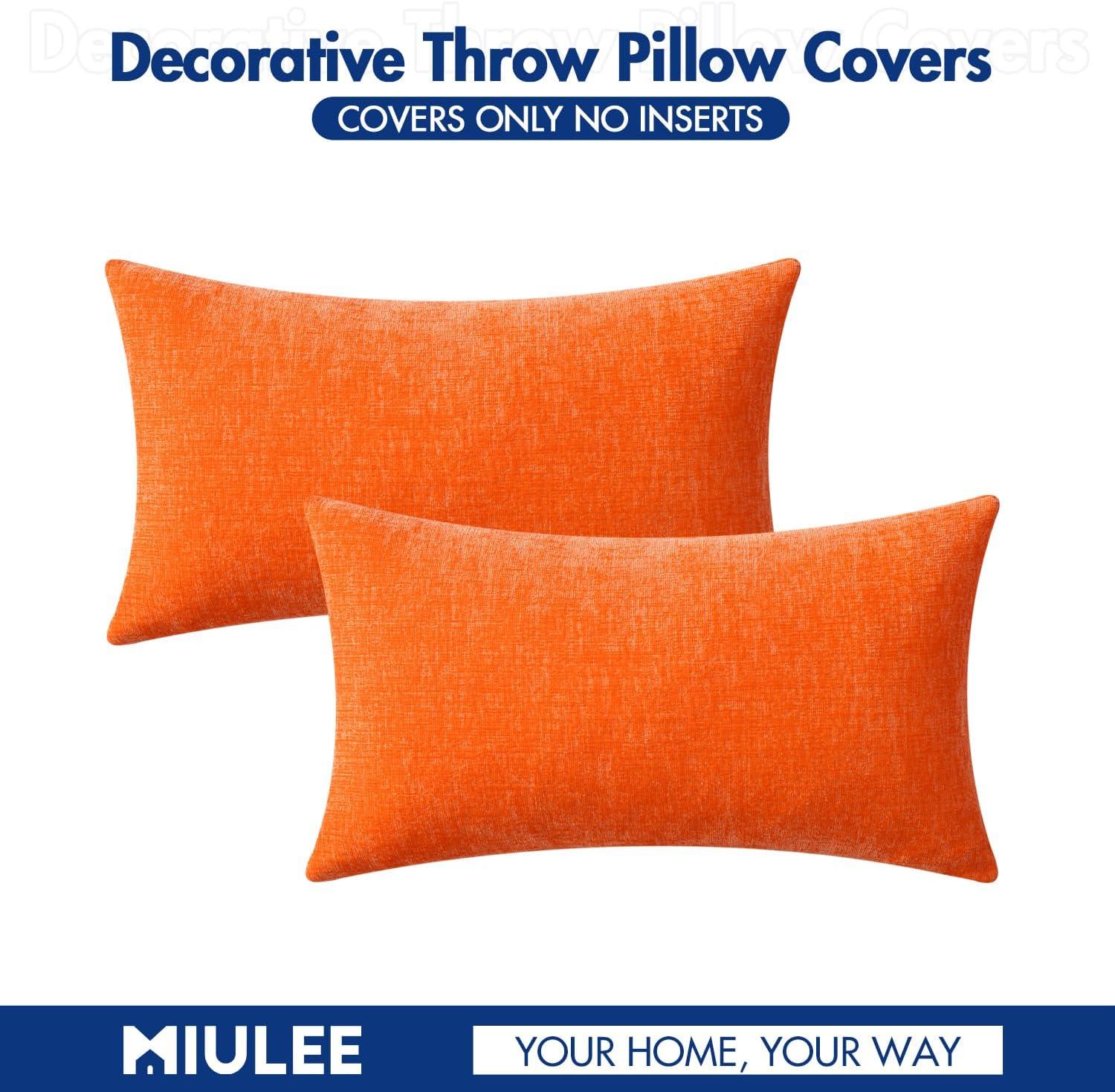 imageMIULEE Pack of 2 Couch Throw Pillow Covers 18x18 Inch Soft Gold Chenille Pillow Covers for Sofa Living Room Spring Home Decor Couch Solid Dyed CasesBright Orange