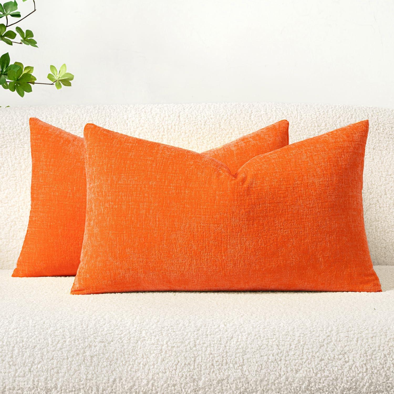 imageMIULEE Pack of 2 Couch Throw Pillow Covers 18x18 Inch Soft Gold Chenille Pillow Covers for Sofa Living Room Spring Home Decor Couch Solid Dyed CasesBright Orange