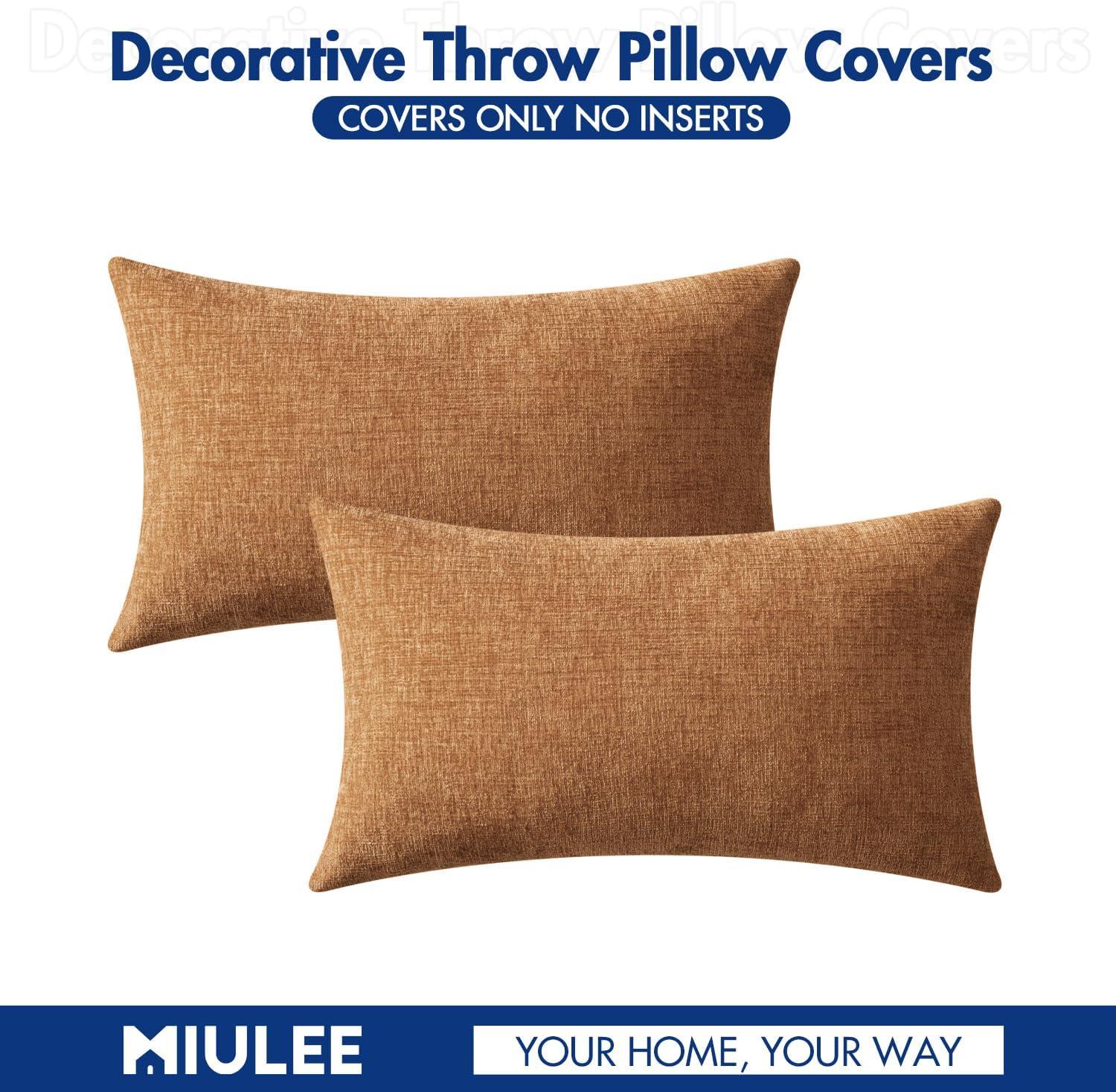 imageMIULEE Pack of 2 Couch Throw Pillow Covers 18x18 Inch Soft Gold Chenille Pillow Covers for Sofa Living Room Spring Home Decor Couch Solid Dyed CasesBrown
