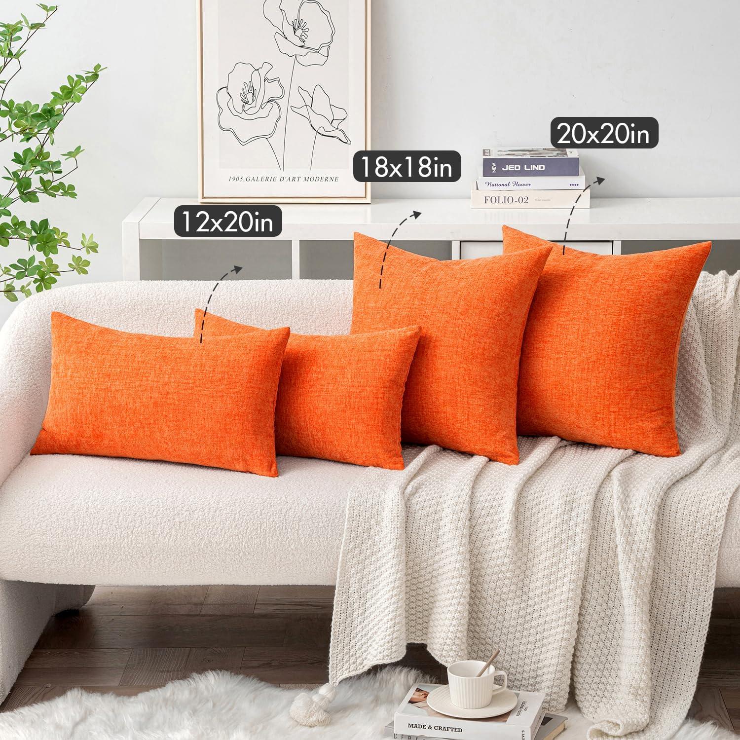 imageMIULEE Pack of 2 Couch Throw Pillow Covers 18x18 Inch Soft Gold Chenille Pillow Covers for Sofa Living Room Spring Home Decor Couch Solid Dyed CasesBright Orange