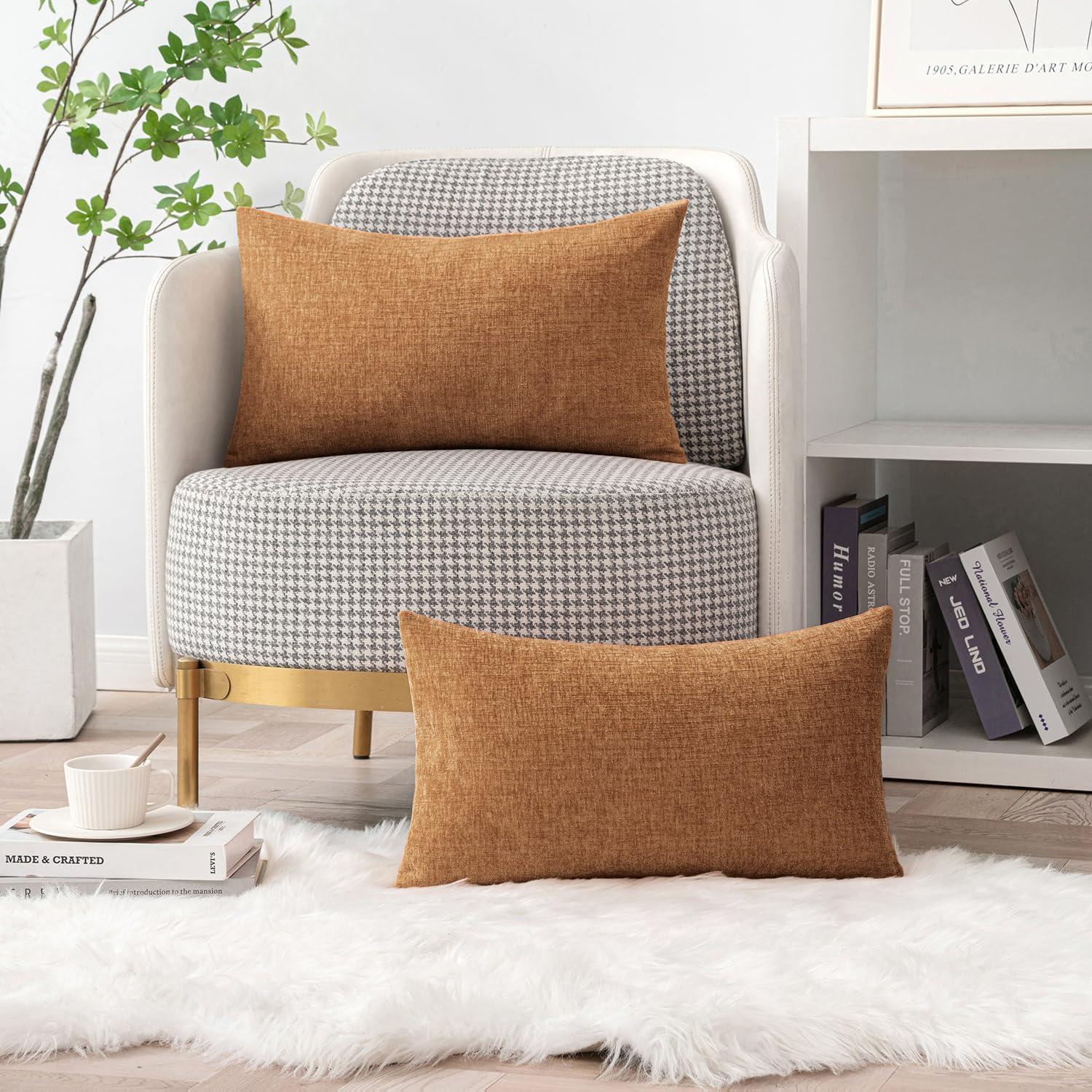 imageMIULEE Pack of 2 Couch Throw Pillow Covers 18x18 Inch Soft Gold Chenille Pillow Covers for Sofa Living Room Spring Home Decor Couch Solid Dyed CasesBrown