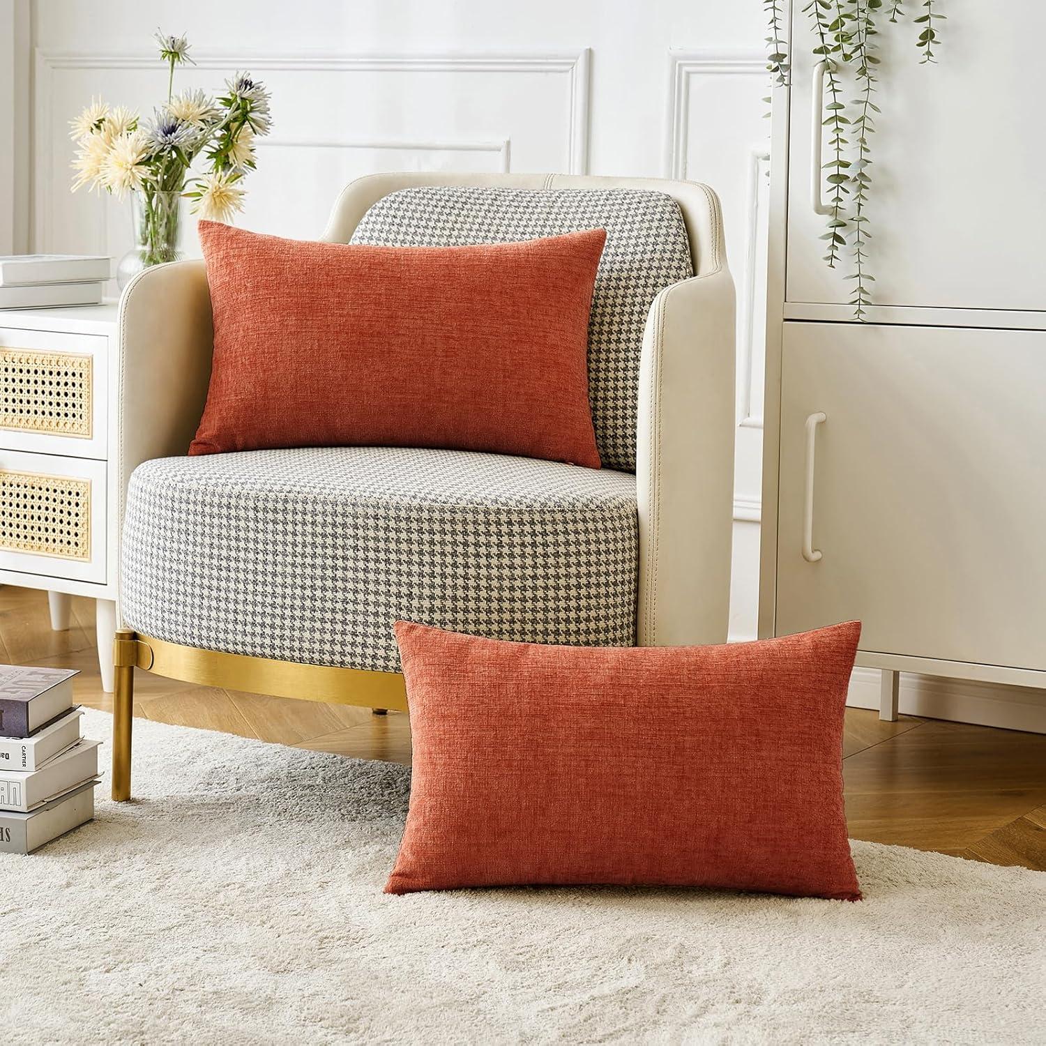 imageMIULEE Pack of 2 Couch Throw Pillow Covers 18x18 Inch Soft Gold Chenille Pillow Covers for Sofa Living Room Spring Home Decor Couch Solid Dyed CasesBurnt Orange