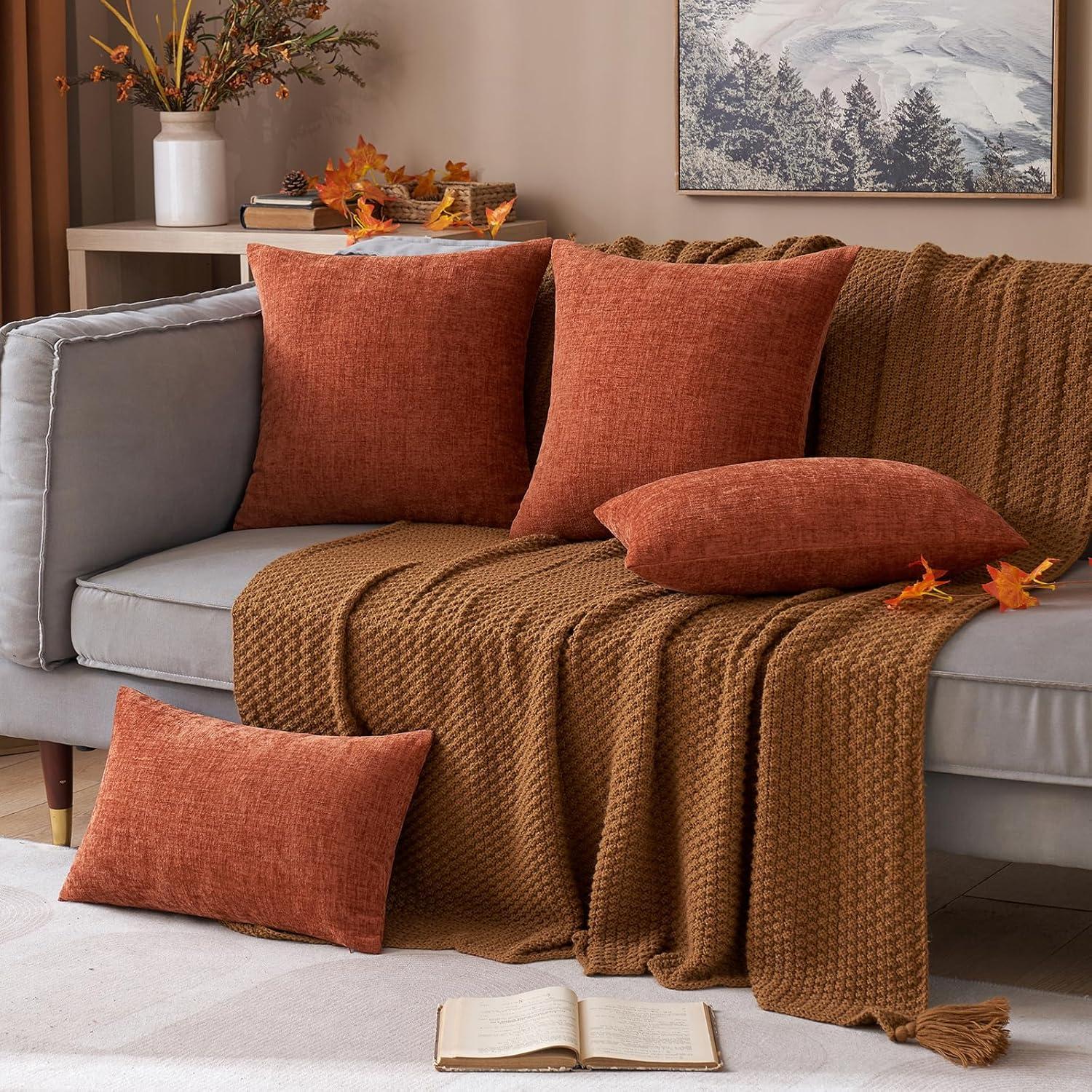 imageMIULEE Pack of 2 Couch Throw Pillow Covers 18x18 Inch Soft Gold Chenille Pillow Covers for Sofa Living Room Spring Home Decor Couch Solid Dyed CasesBurnt Orange