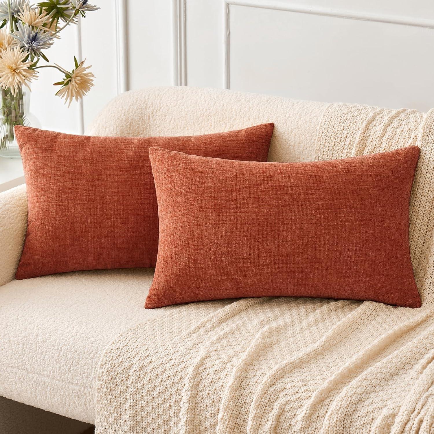 imageMIULEE Pack of 2 Couch Throw Pillow Covers 18x18 Inch Soft Gold Chenille Pillow Covers for Sofa Living Room Spring Home Decor Couch Solid Dyed CasesBurnt Orange