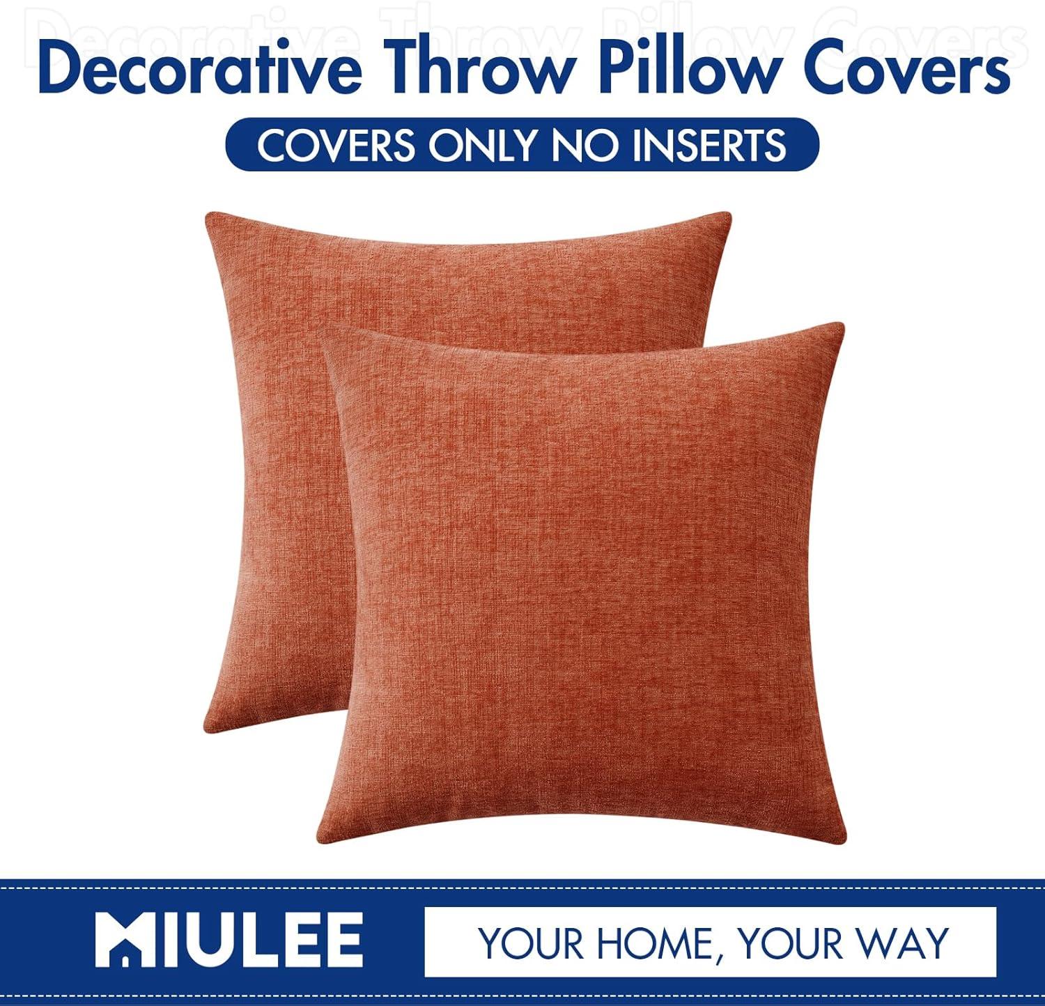 imageMIULEE Pack of 2 Couch Throw Pillow Covers 18x18 Inch Soft Gold Chenille Pillow Covers for Sofa Living Room Spring Home Decor Couch Solid Dyed CasesBurnt Orange