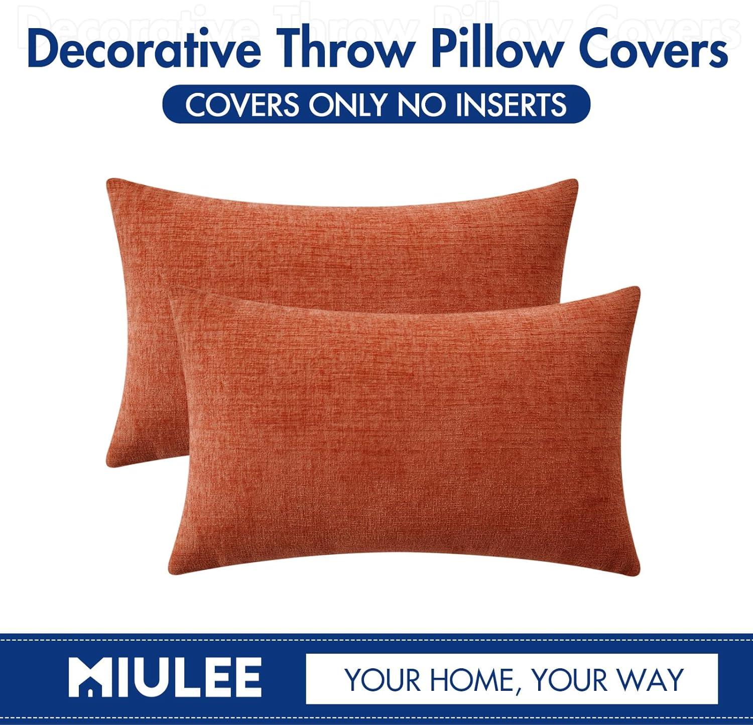 imageMIULEE Pack of 2 Couch Throw Pillow Covers 18x18 Inch Soft Gold Chenille Pillow Covers for Sofa Living Room Spring Home Decor Couch Solid Dyed CasesBurnt Orange