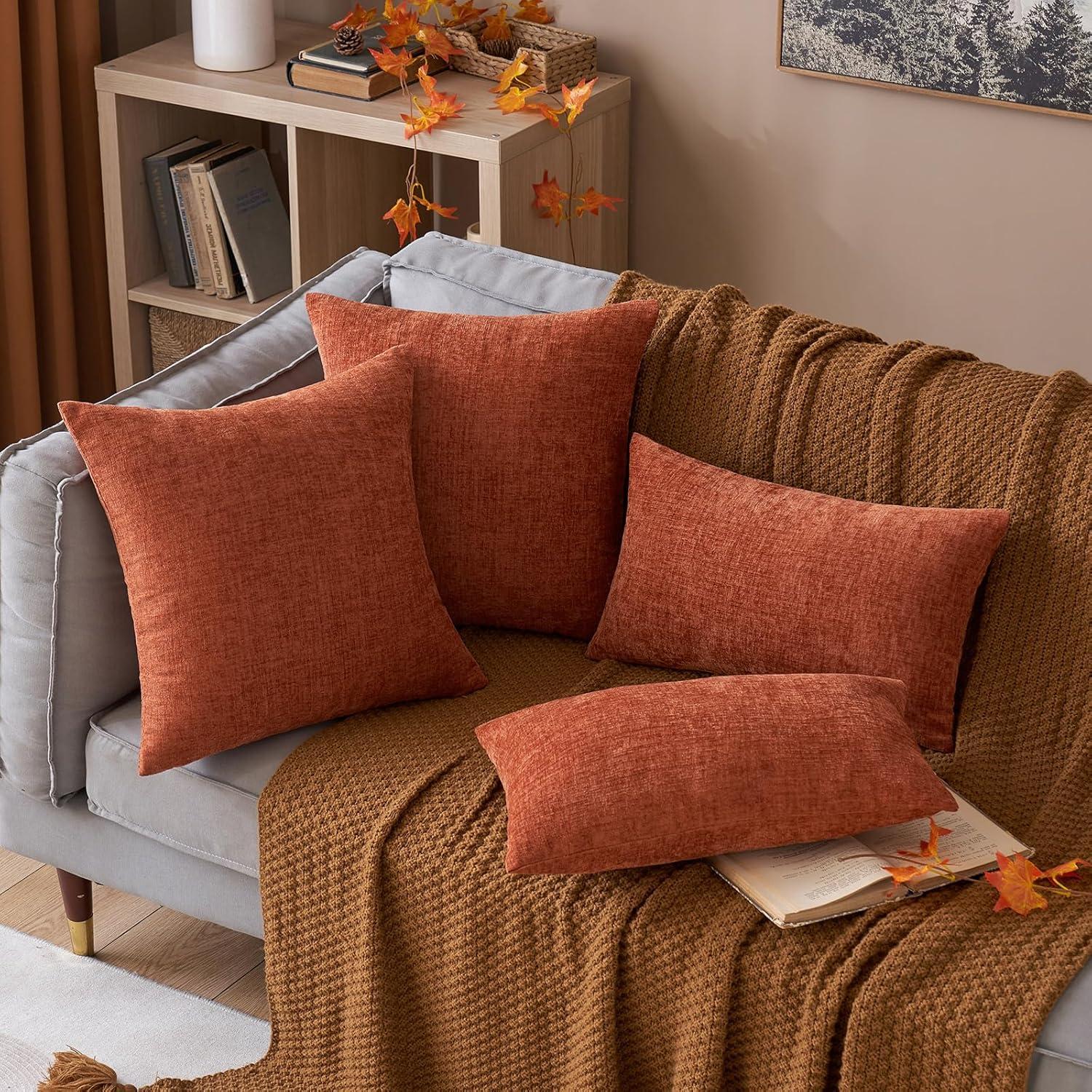 imageMIULEE Pack of 2 Couch Throw Pillow Covers 18x18 Inch Soft Gold Chenille Pillow Covers for Sofa Living Room Spring Home Decor Couch Solid Dyed CasesBurnt Orange