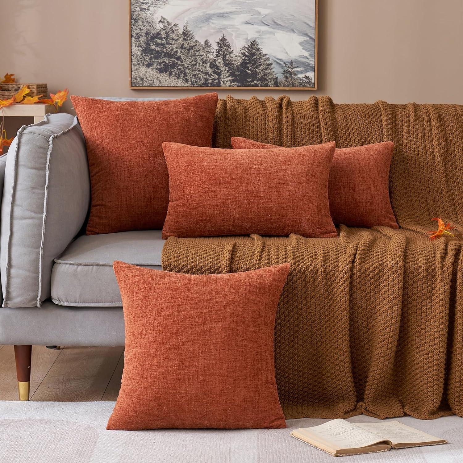 imageMIULEE Pack of 2 Couch Throw Pillow Covers 18x18 Inch Soft Gold Chenille Pillow Covers for Sofa Living Room Spring Home Decor Couch Solid Dyed CasesBurnt Orange