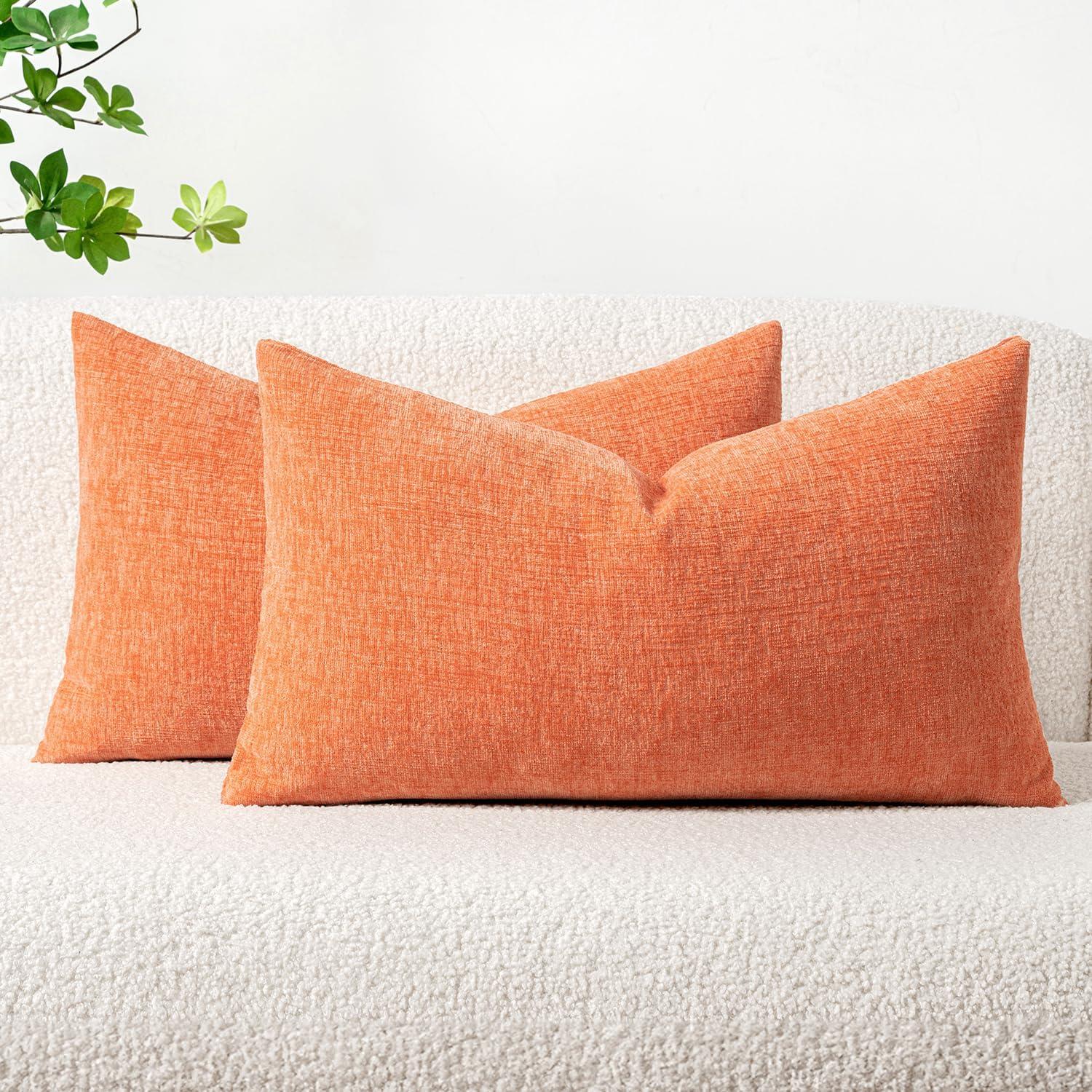 imageMIULEE Pack of 2 Couch Throw Pillow Covers 18x18 Inch Soft Gold Chenille Pillow Covers for Sofa Living Room Spring Home Decor Couch Solid Dyed CasesCoral Red