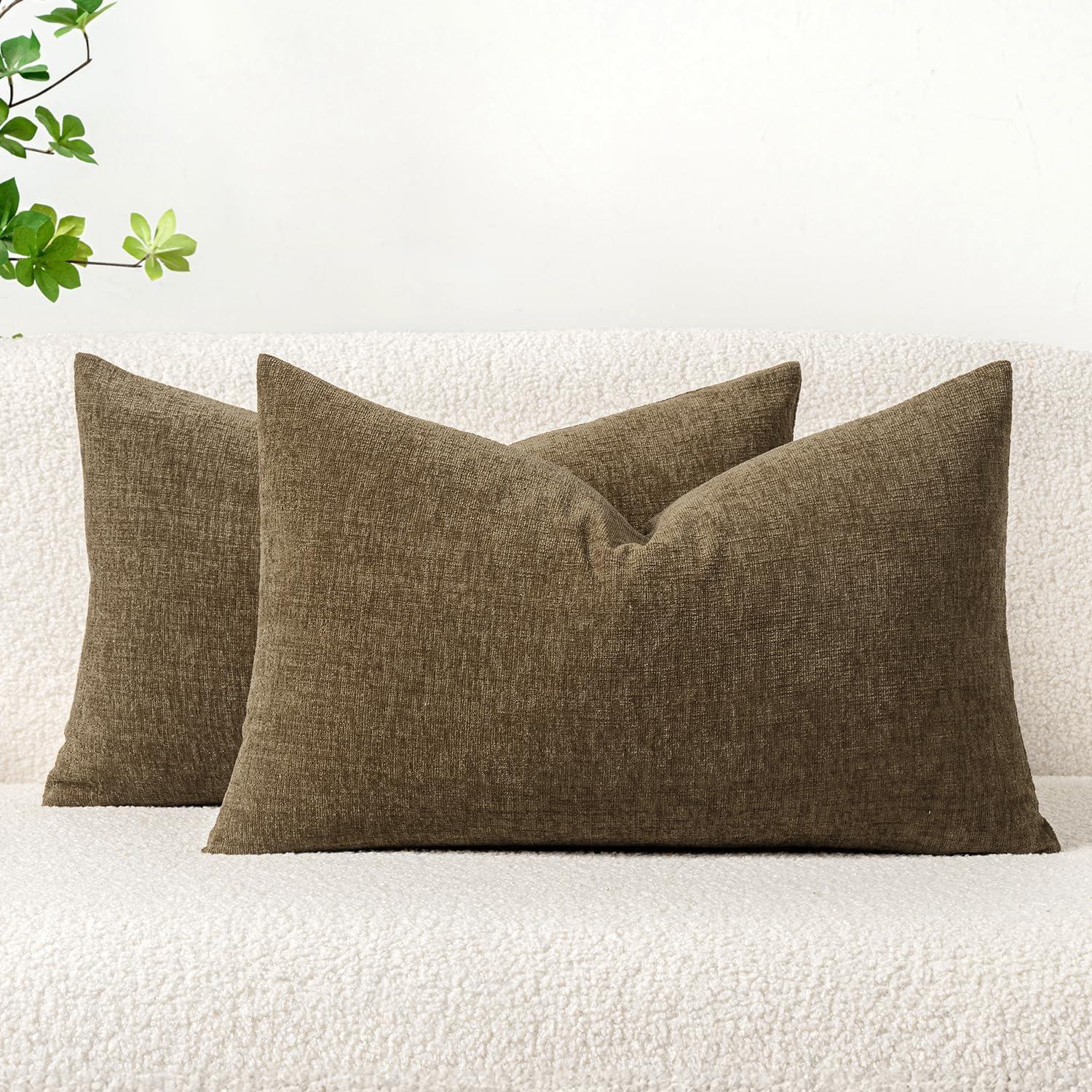 imageMIULEE Pack of 2 Couch Throw Pillow Covers 18x18 Inch Soft Gold Chenille Pillow Covers for Sofa Living Room Spring Home Decor Couch Solid Dyed CasesCoffee