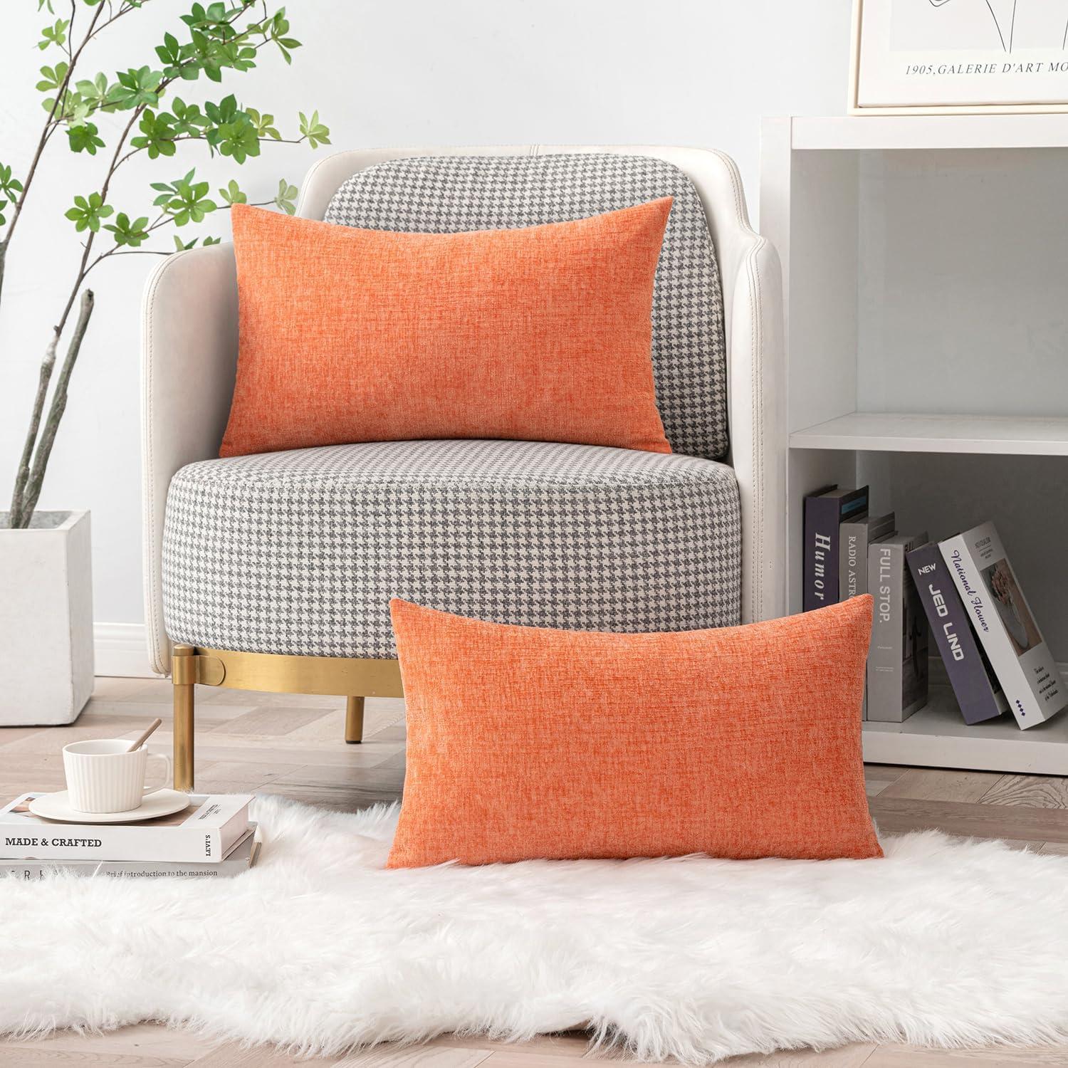 imageMIULEE Pack of 2 Couch Throw Pillow Covers 18x18 Inch Soft Gold Chenille Pillow Covers for Sofa Living Room Spring Home Decor Couch Solid Dyed CasesCoral Red