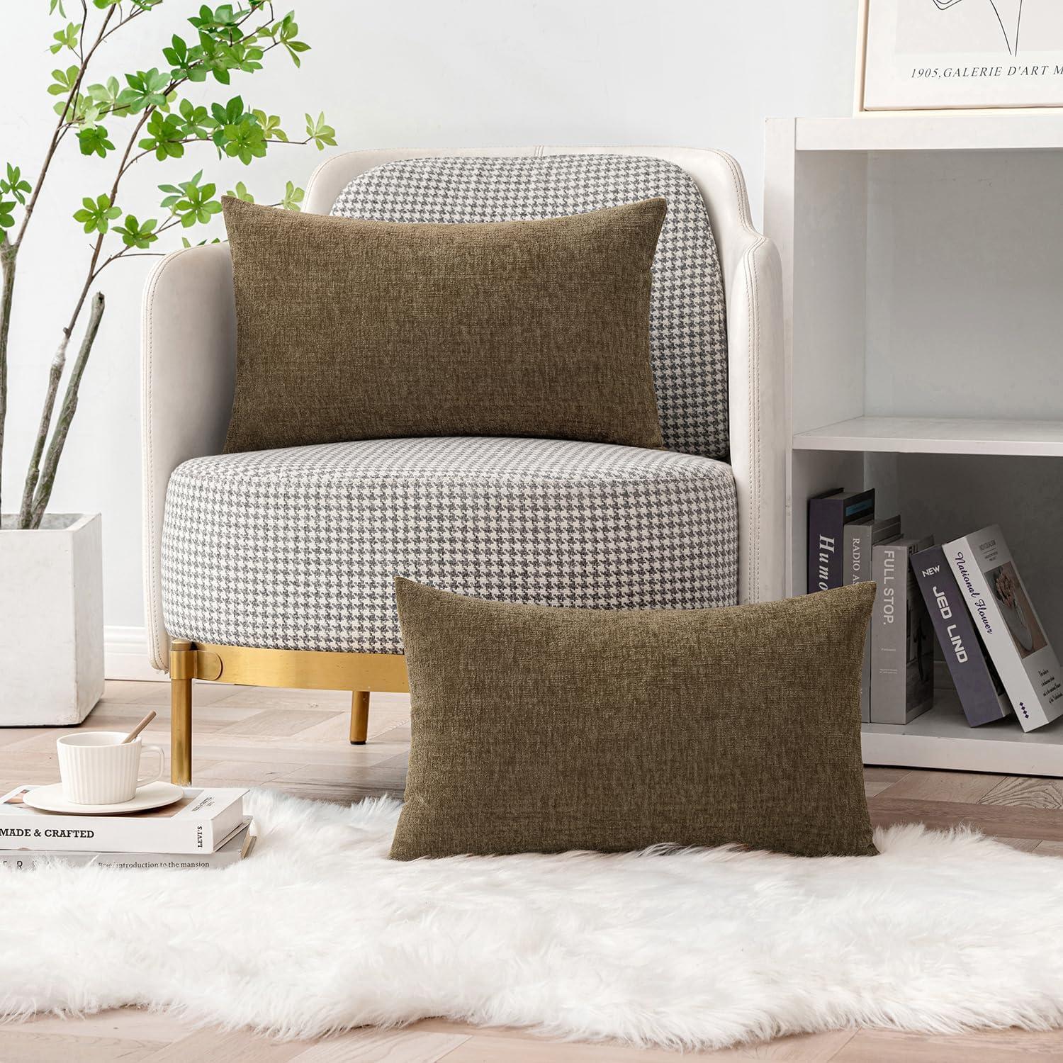 imageMIULEE Pack of 2 Couch Throw Pillow Covers 18x18 Inch Soft Gold Chenille Pillow Covers for Sofa Living Room Spring Home Decor Couch Solid Dyed CasesCoffee