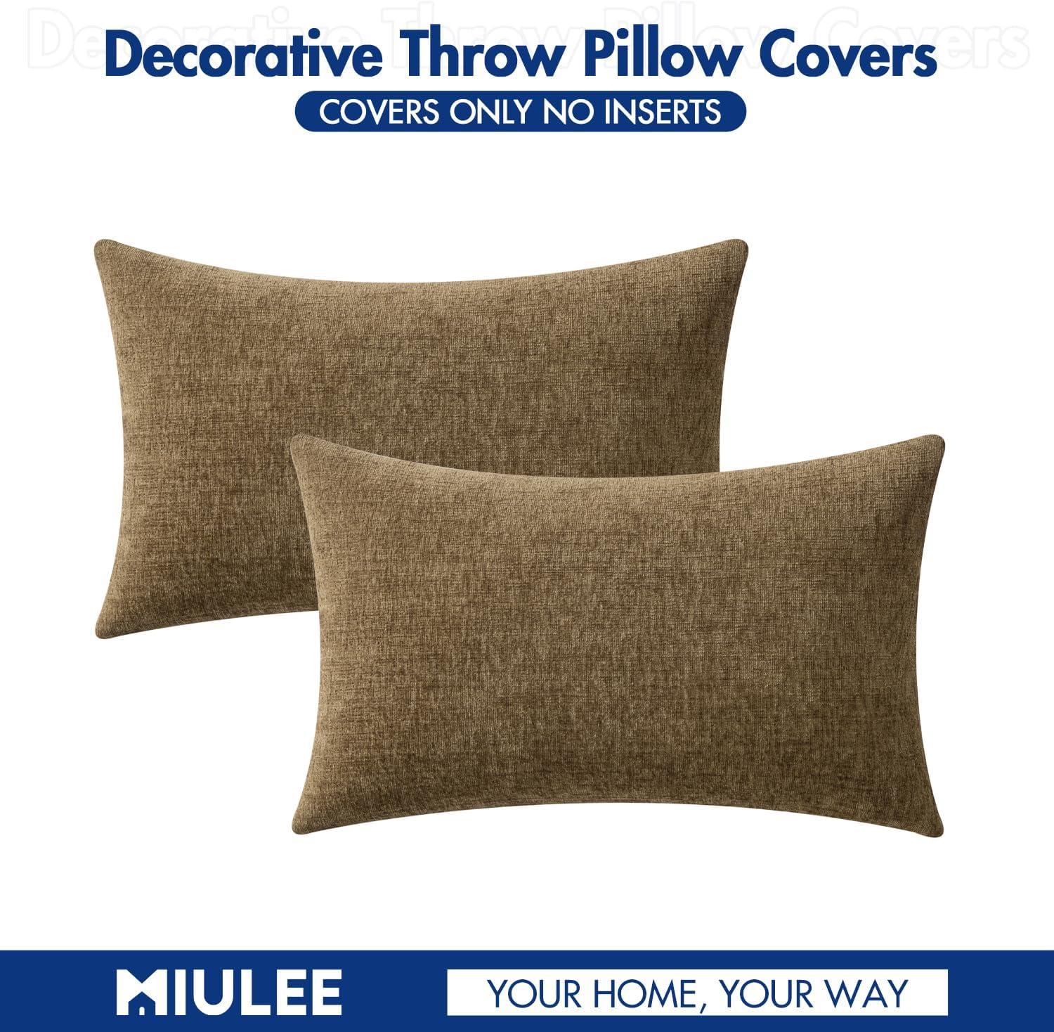 imageMIULEE Pack of 2 Couch Throw Pillow Covers 18x18 Inch Soft Gold Chenille Pillow Covers for Sofa Living Room Spring Home Decor Couch Solid Dyed CasesCoffee