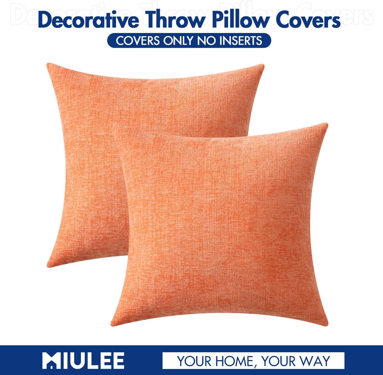 imageMIULEE Pack of 2 Couch Throw Pillow Covers 18x18 Inch Soft Gold Chenille Pillow Covers for Sofa Living Room Spring Home Decor Couch Solid Dyed CasesCoral Red