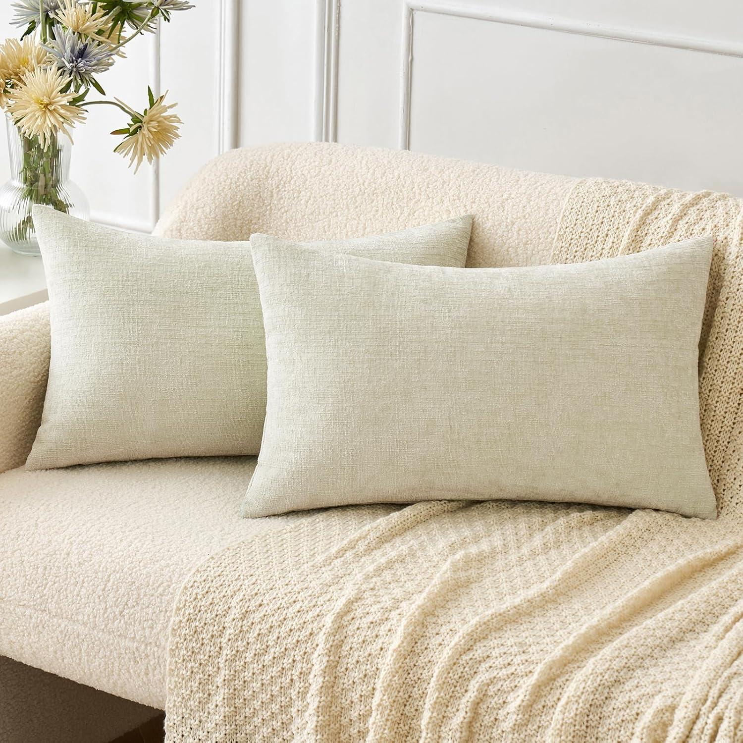 imageMIULEE Pack of 2 Couch Throw Pillow Covers 18x18 Inch Soft Gold Chenille Pillow Covers for Sofa Living Room Spring Home Decor Couch Solid Dyed CasesCream