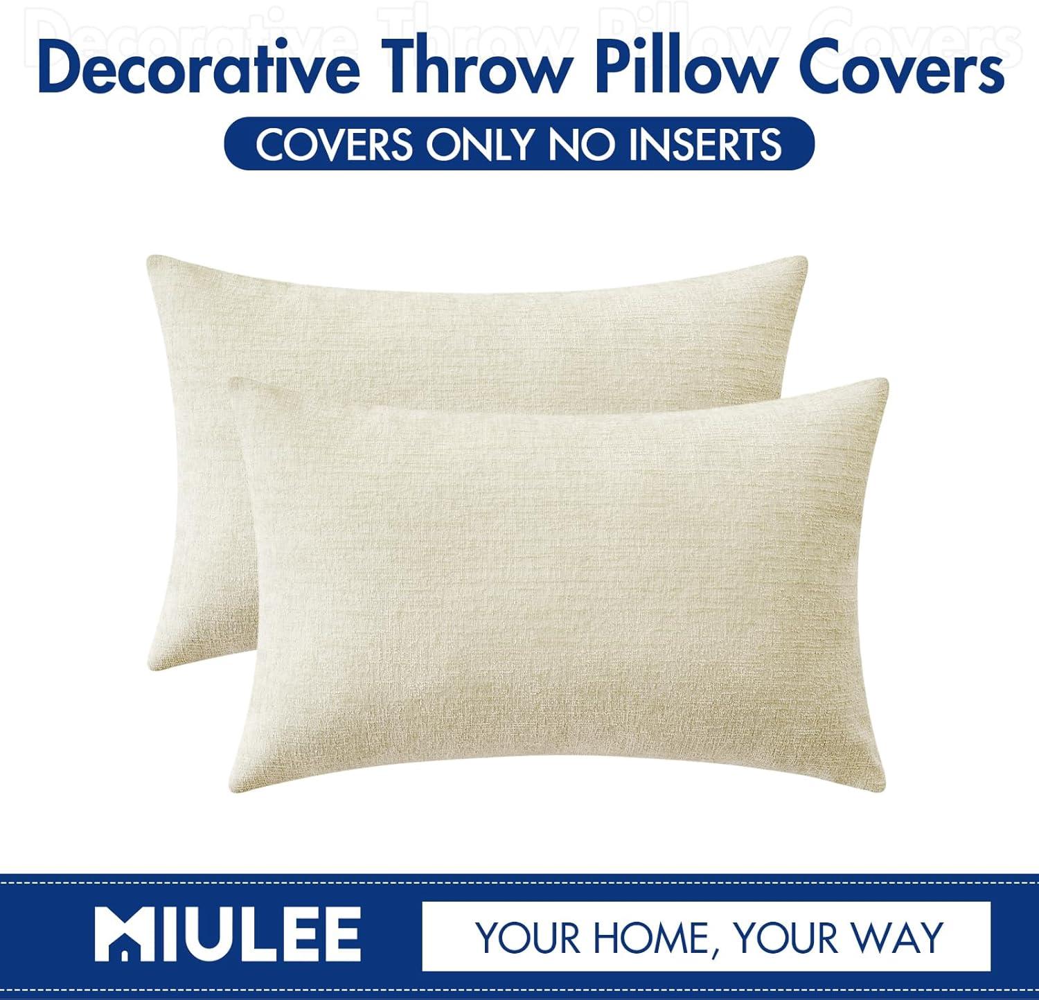 imageMIULEE Pack of 2 Couch Throw Pillow Covers 18x18 Inch Soft Gold Chenille Pillow Covers for Sofa Living Room Spring Home Decor Couch Solid Dyed CasesCream