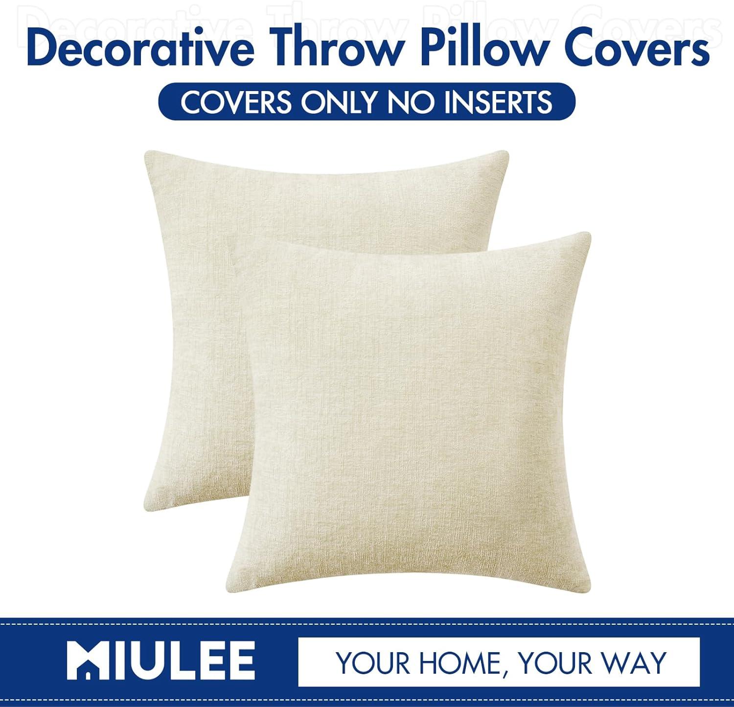 imageMIULEE Pack of 2 Couch Throw Pillow Covers 18x18 Inch Soft Gold Chenille Pillow Covers for Sofa Living Room Spring Home Decor Couch Solid Dyed CasesCream
