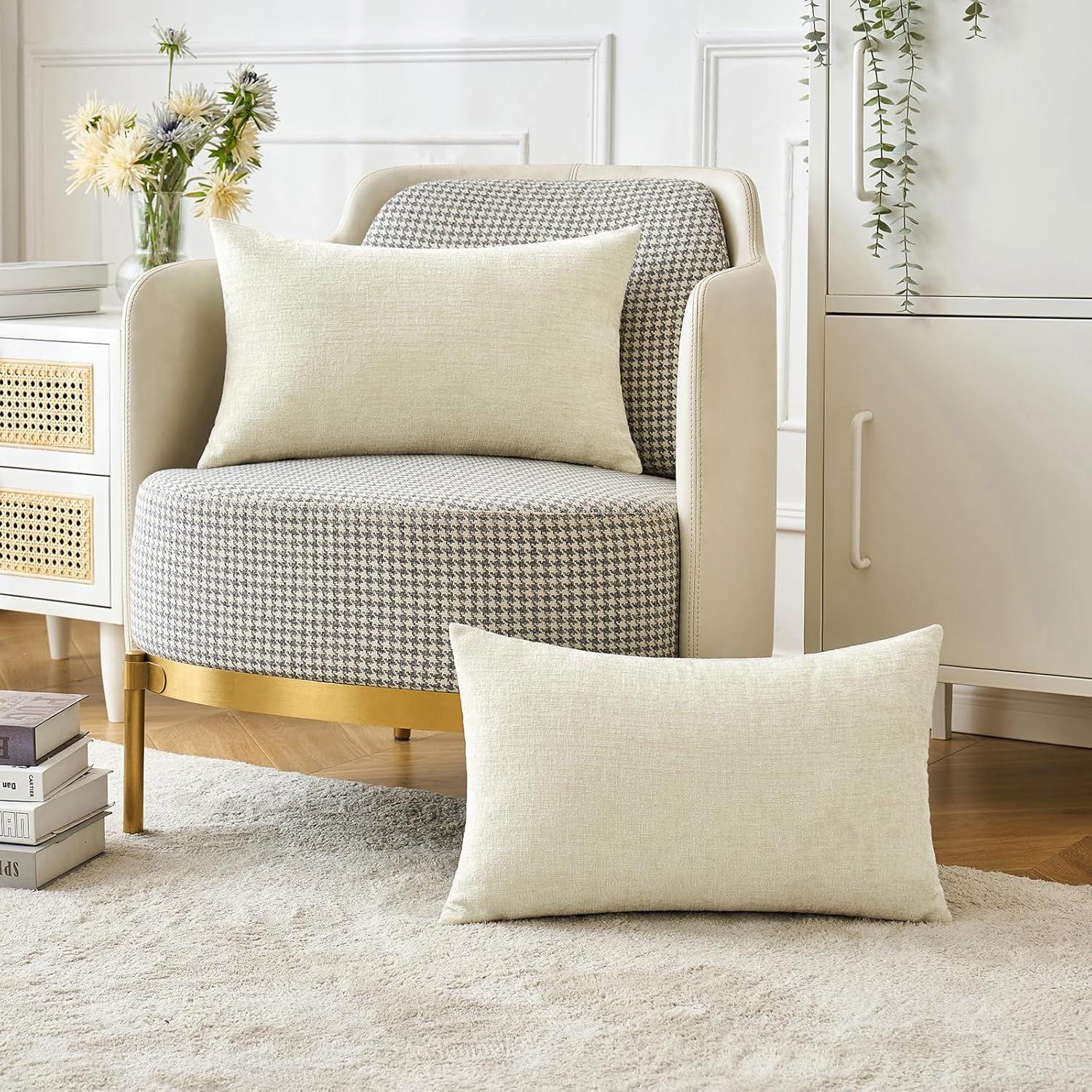 imageMIULEE Pack of 2 Couch Throw Pillow Covers 18x18 Inch Soft Gold Chenille Pillow Covers for Sofa Living Room Spring Home Decor Couch Solid Dyed CasesCream
