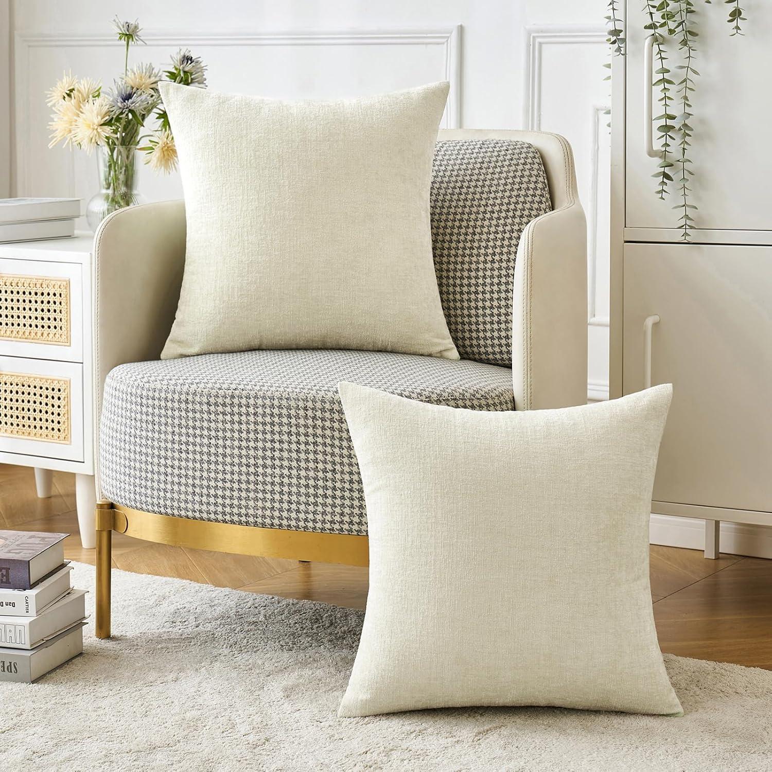 imageMIULEE Pack of 2 Couch Throw Pillow Covers 18x18 Inch Soft Gold Chenille Pillow Covers for Sofa Living Room Spring Home Decor Couch Solid Dyed CasesCream