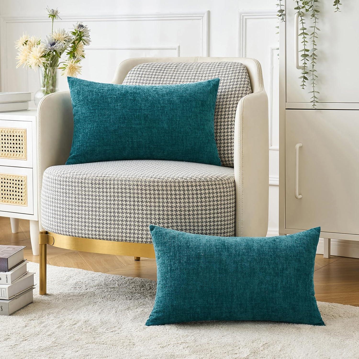 imageMIULEE Pack of 2 Couch Throw Pillow Covers 18x18 Inch Soft Gold Chenille Pillow Covers for Sofa Living Room Spring Home Decor Couch Solid Dyed CasesDark Teal