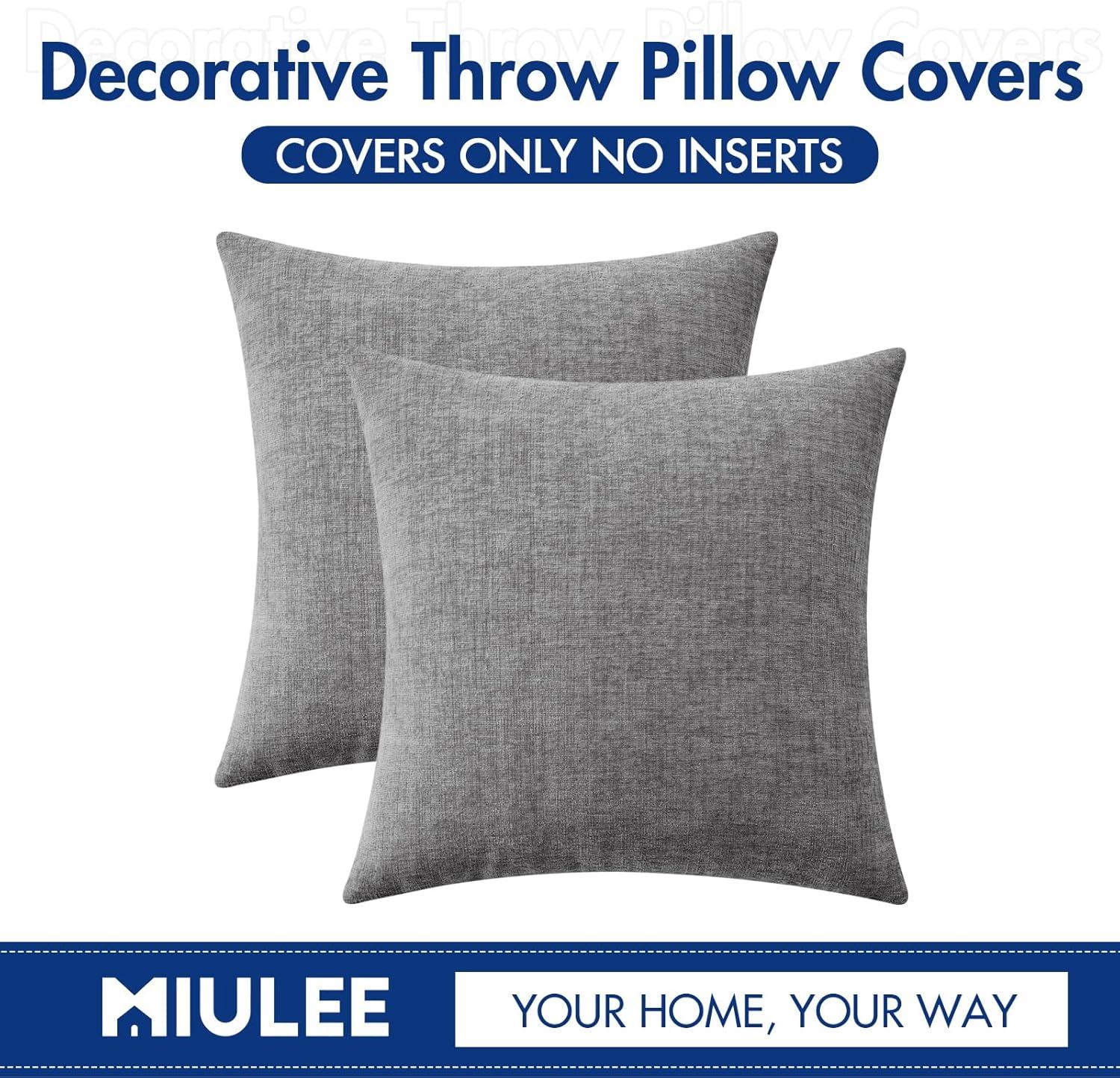 imageMIULEE Pack of 2 Couch Throw Pillow Covers 18x18 Inch Soft Gold Chenille Pillow Covers for Sofa Living Room Spring Home Decor Couch Solid Dyed CasesDark Gray