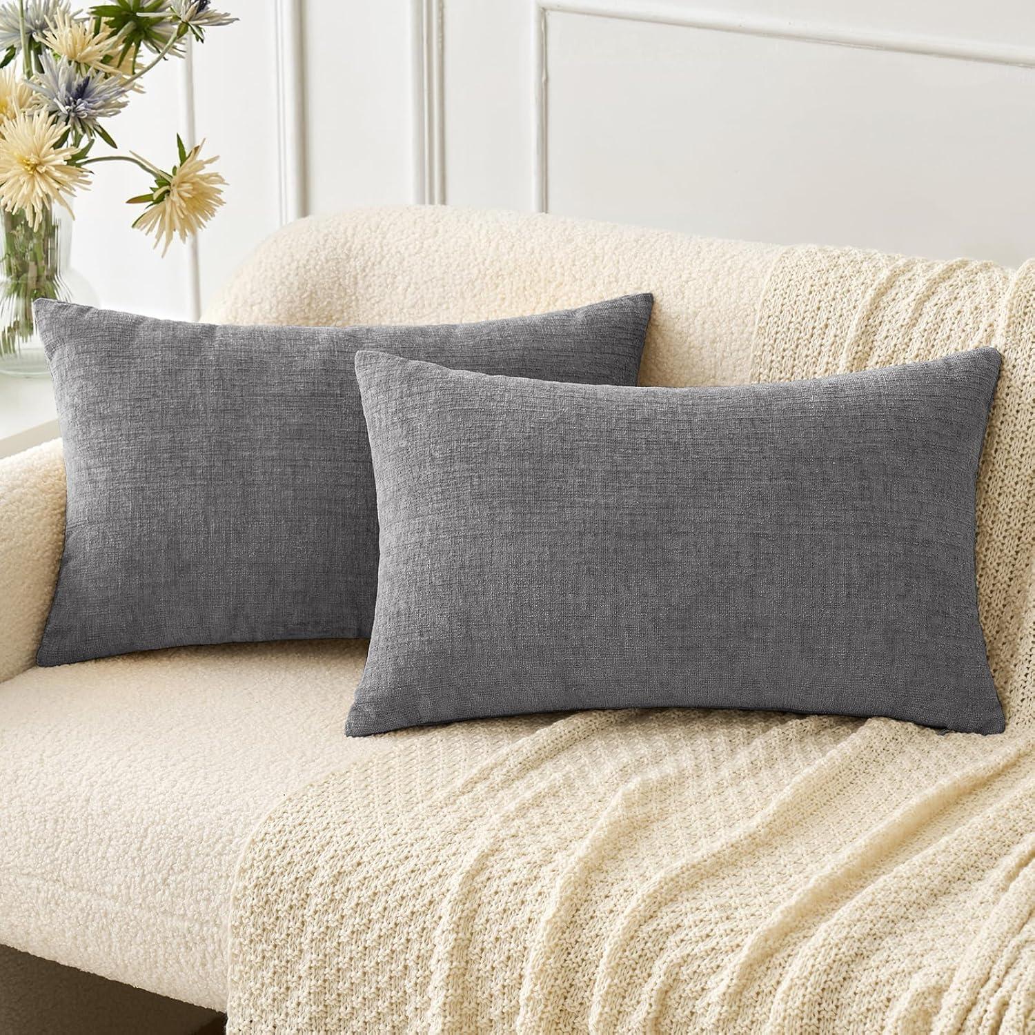 imageMIULEE Pack of 2 Couch Throw Pillow Covers 18x18 Inch Soft Gold Chenille Pillow Covers for Sofa Living Room Spring Home Decor Couch Solid Dyed CasesDark Gray