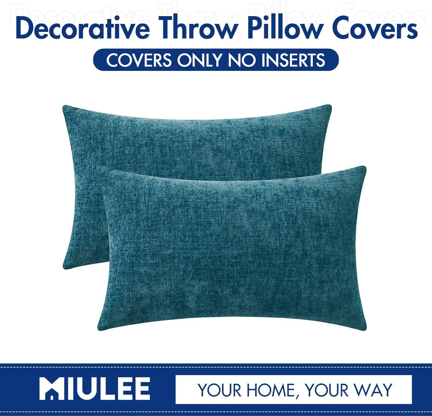 imageMIULEE Pack of 2 Couch Throw Pillow Covers 18x18 Inch Soft Gold Chenille Pillow Covers for Sofa Living Room Spring Home Decor Couch Solid Dyed CasesDark Teal