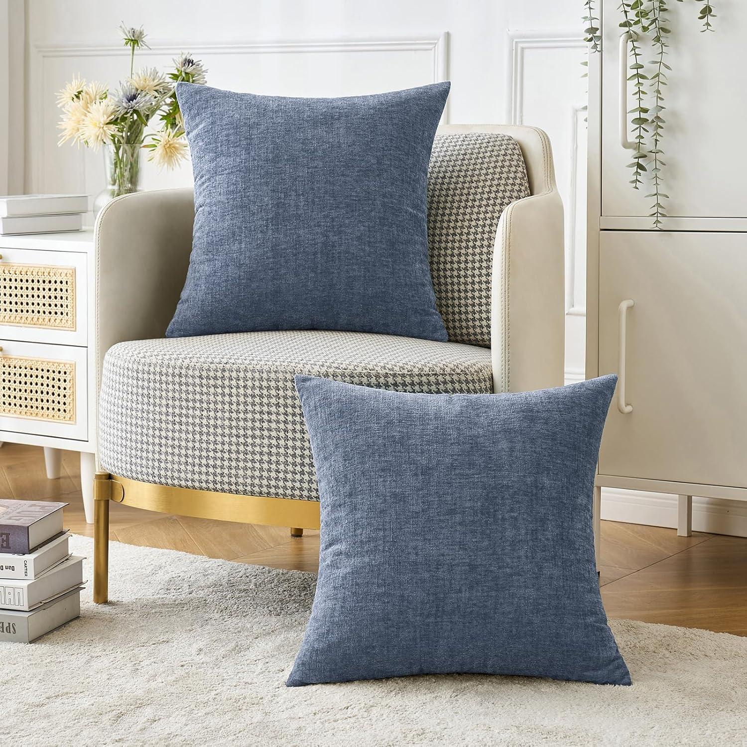 imageMIULEE Pack of 2 Couch Throw Pillow Covers 18x18 Inch Soft Gold Chenille Pillow Covers for Sofa Living Room Spring Home Decor Couch Solid Dyed CasesDark Grey Blue