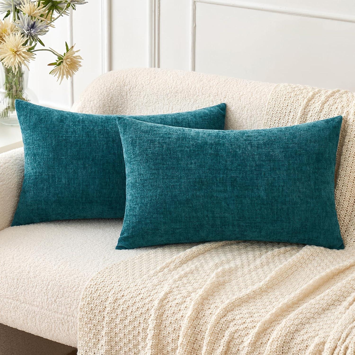 imageMIULEE Pack of 2 Couch Throw Pillow Covers 18x18 Inch Soft Gold Chenille Pillow Covers for Sofa Living Room Spring Home Decor Couch Solid Dyed CasesDark Teal