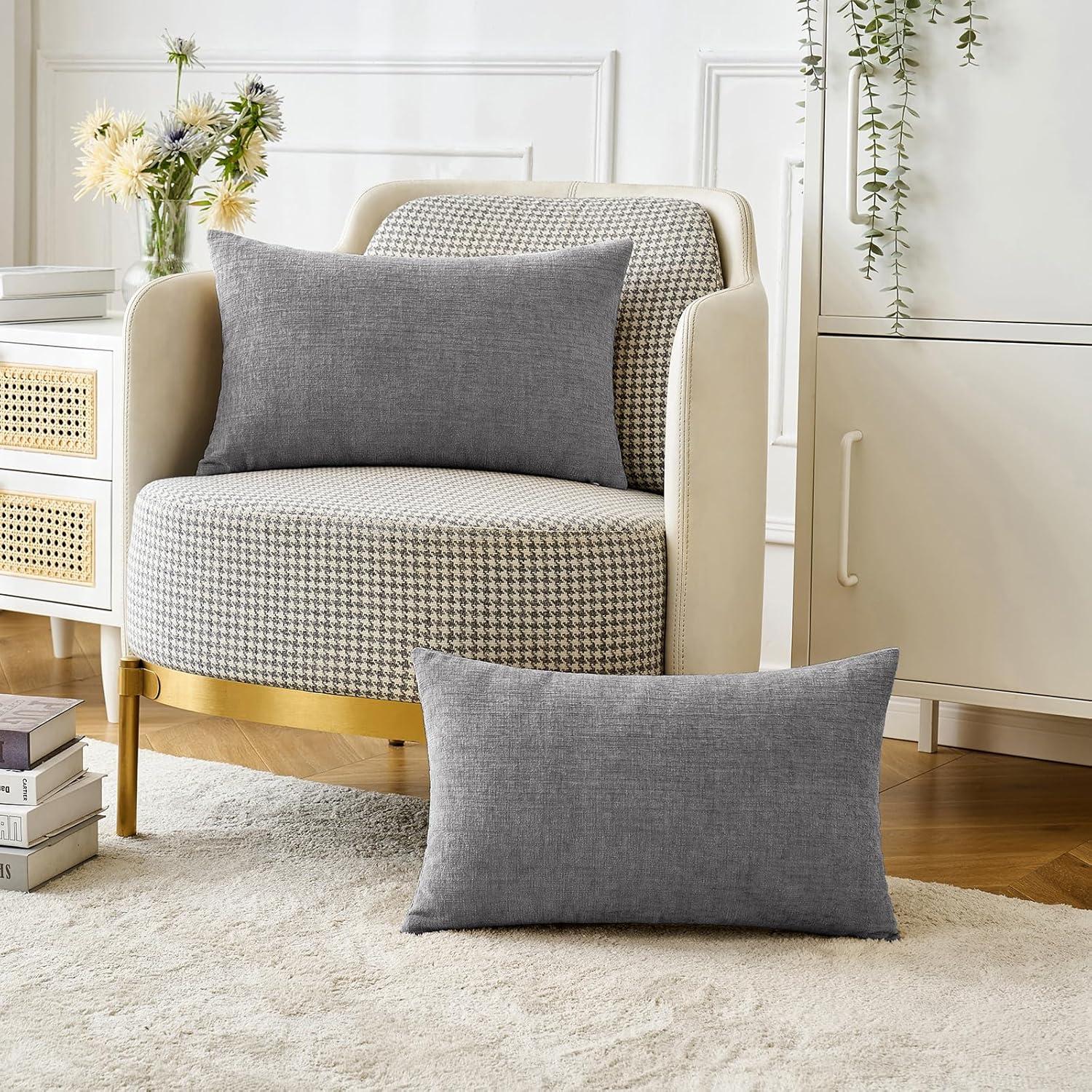imageMIULEE Pack of 2 Couch Throw Pillow Covers 18x18 Inch Soft Gold Chenille Pillow Covers for Sofa Living Room Spring Home Decor Couch Solid Dyed CasesDark Gray