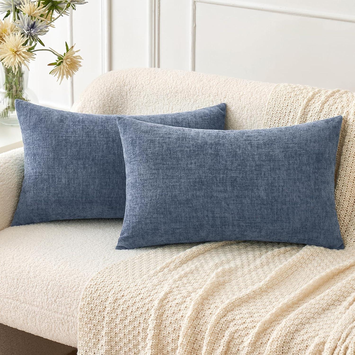 imageMIULEE Pack of 2 Couch Throw Pillow Covers 18x18 Inch Soft Gold Chenille Pillow Covers for Sofa Living Room Spring Home Decor Couch Solid Dyed CasesDark Grey Blue