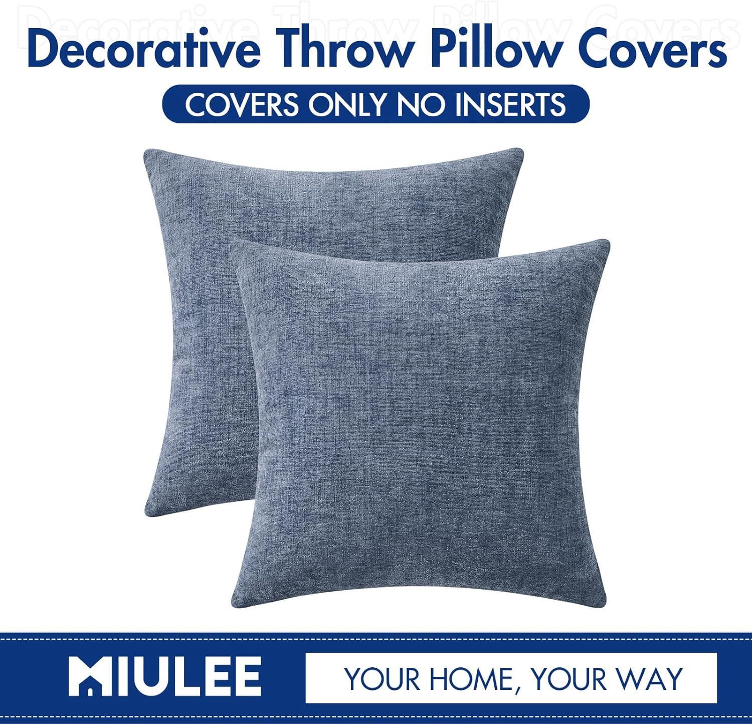 imageMIULEE Pack of 2 Couch Throw Pillow Covers 18x18 Inch Soft Gold Chenille Pillow Covers for Sofa Living Room Spring Home Decor Couch Solid Dyed CasesDark Grey Blue