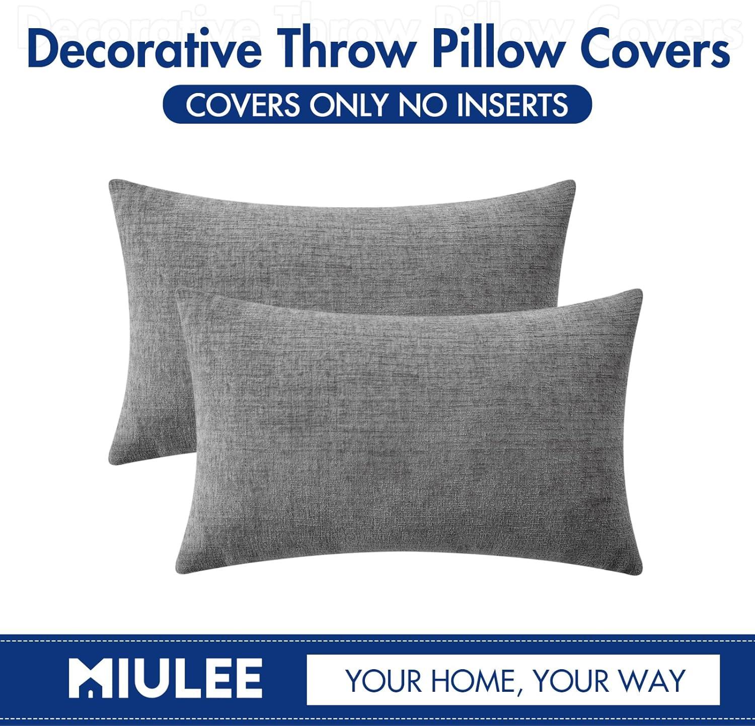 imageMIULEE Pack of 2 Couch Throw Pillow Covers 18x18 Inch Soft Gold Chenille Pillow Covers for Sofa Living Room Spring Home Decor Couch Solid Dyed CasesDark Gray