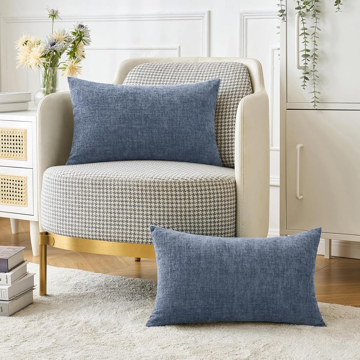 imageMIULEE Pack of 2 Couch Throw Pillow Covers 18x18 Inch Soft Gold Chenille Pillow Covers for Sofa Living Room Spring Home Decor Couch Solid Dyed CasesDark Grey Blue