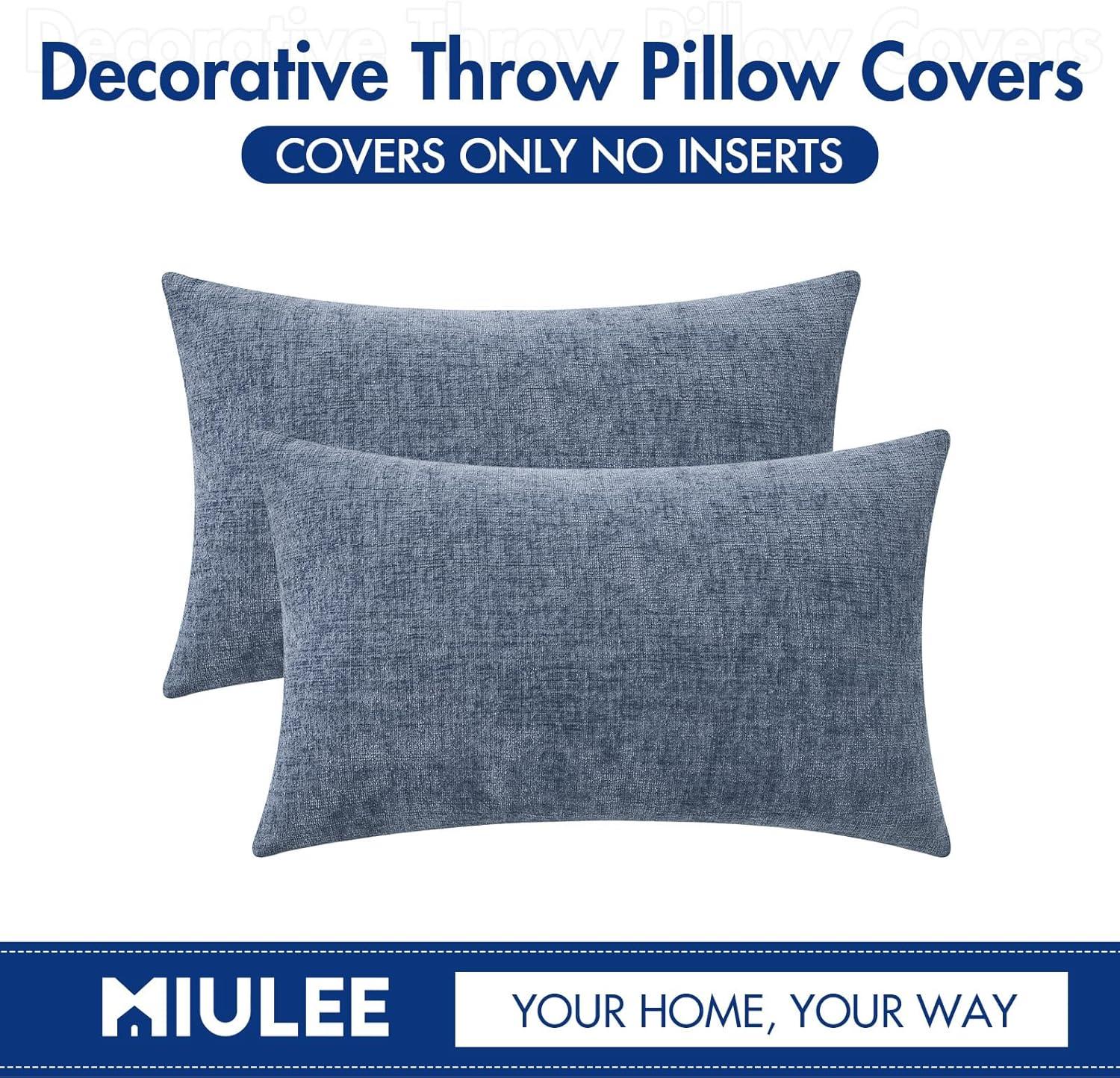 imageMIULEE Pack of 2 Couch Throw Pillow Covers 18x18 Inch Soft Gold Chenille Pillow Covers for Sofa Living Room Spring Home Decor Couch Solid Dyed CasesDark Grey Blue