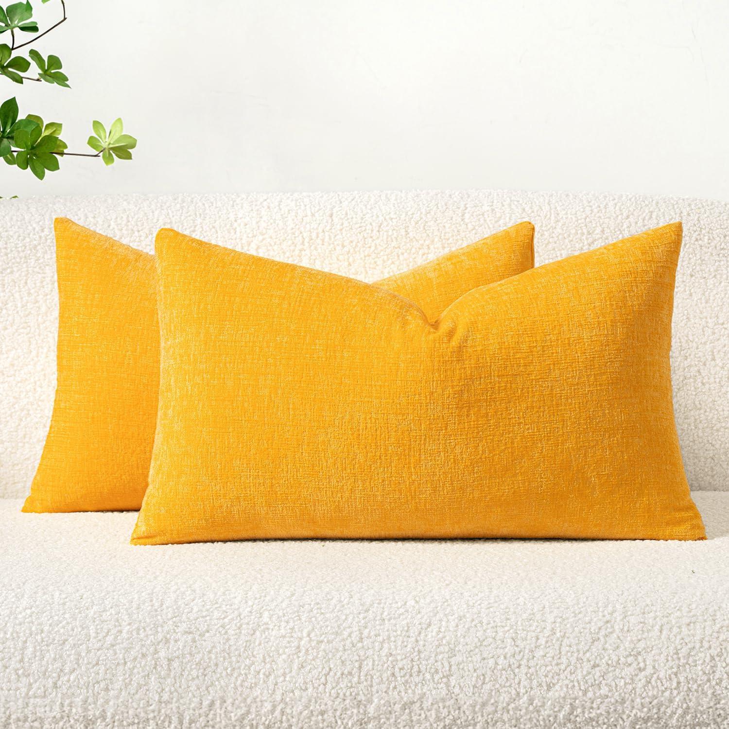 imageMIULEE Pack of 2 Couch Throw Pillow Covers 18x18 Inch Soft Gold Chenille Pillow Covers for Sofa Living Room Spring Home Decor Couch Solid Dyed CasesGoose Yellow