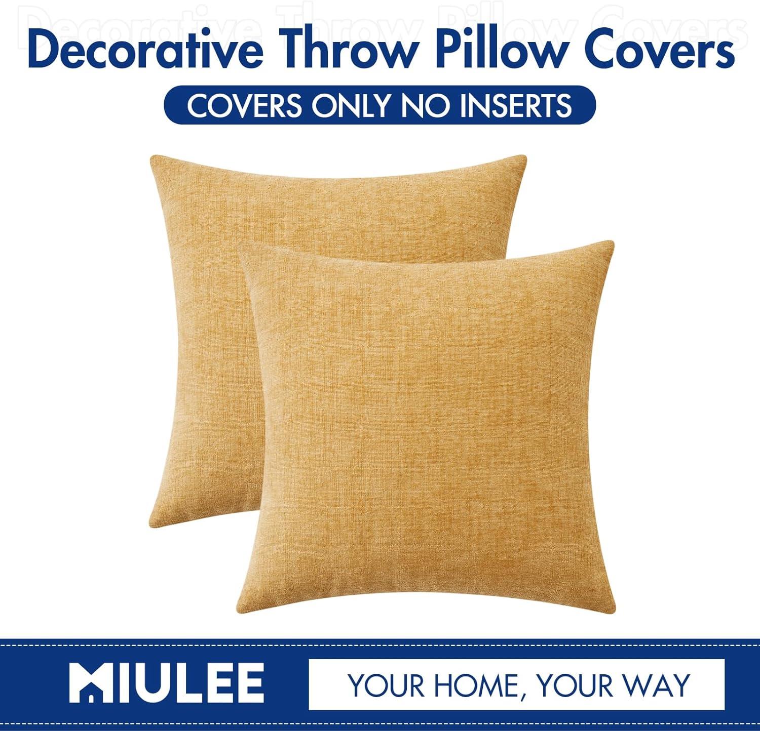 imageMIULEE Pack of 2 Couch Throw Pillow Covers 18x18 Inch Soft Gold Chenille Pillow Covers for Sofa Living Room Spring Home Decor Couch Solid Dyed CasesGold