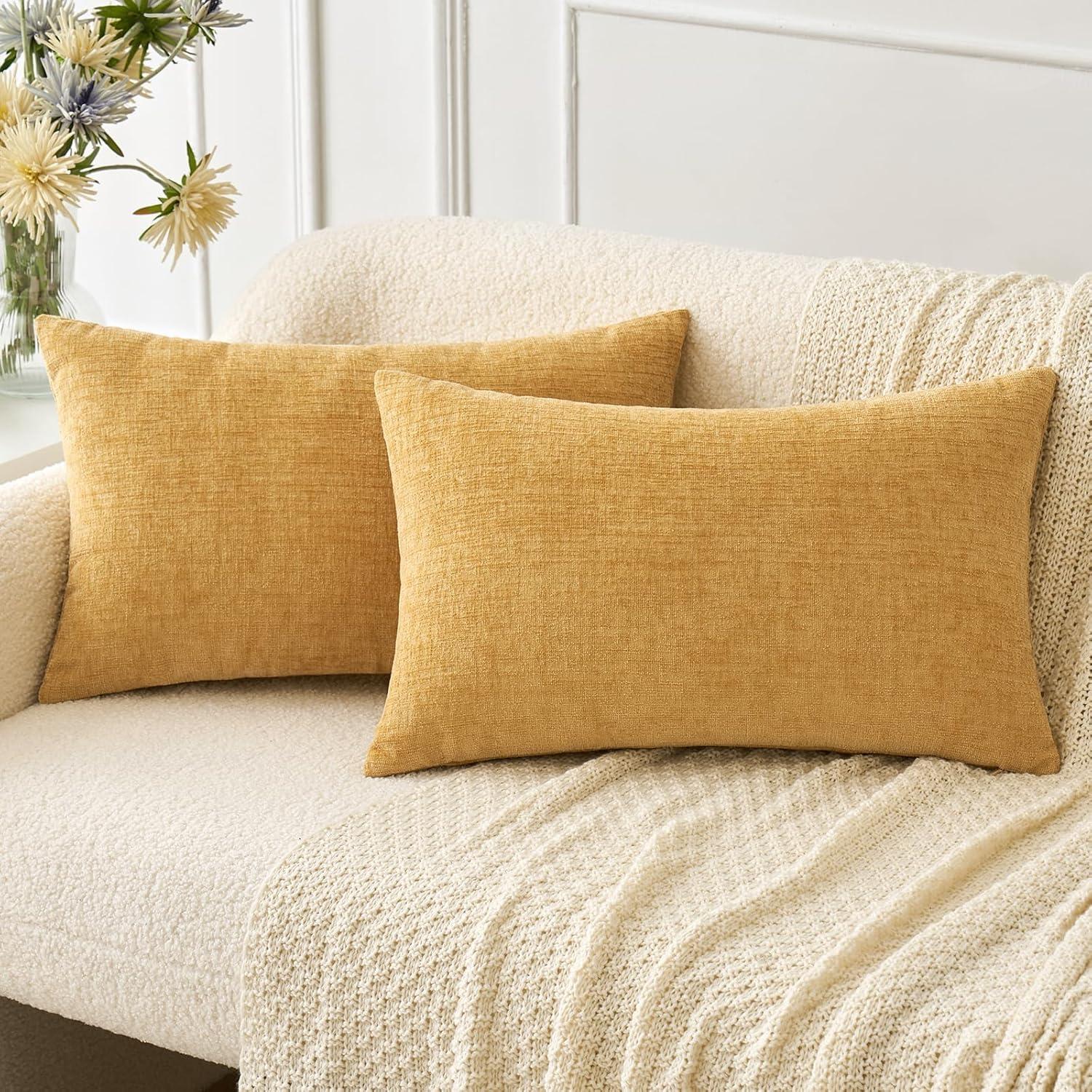 imageMIULEE Pack of 2 Couch Throw Pillow Covers 18x18 Inch Soft Gold Chenille Pillow Covers for Sofa Living Room Spring Home Decor Couch Solid Dyed CasesGold
