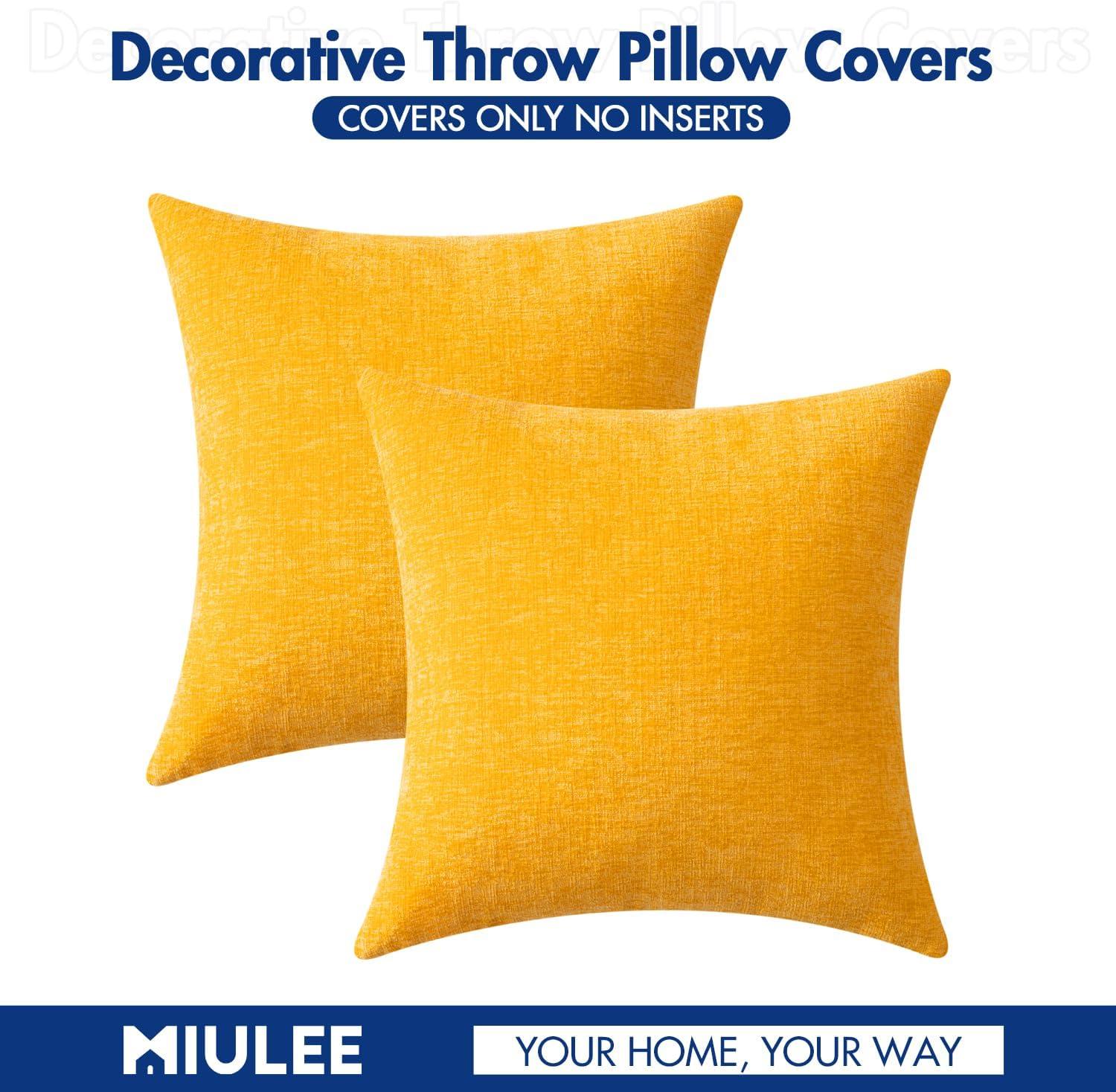 imageMIULEE Pack of 2 Couch Throw Pillow Covers 18x18 Inch Soft Gold Chenille Pillow Covers for Sofa Living Room Spring Home Decor Couch Solid Dyed CasesGoose Yellow
