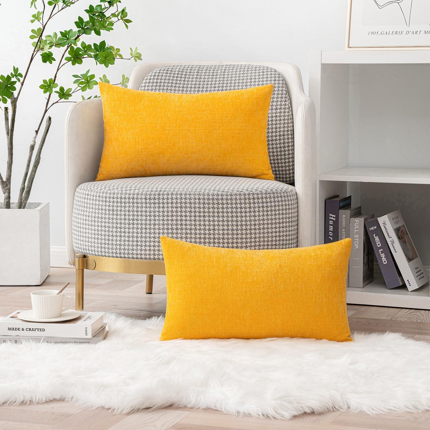 imageMIULEE Pack of 2 Couch Throw Pillow Covers 18x18 Inch Soft Gold Chenille Pillow Covers for Sofa Living Room Spring Home Decor Couch Solid Dyed CasesGoose Yellow